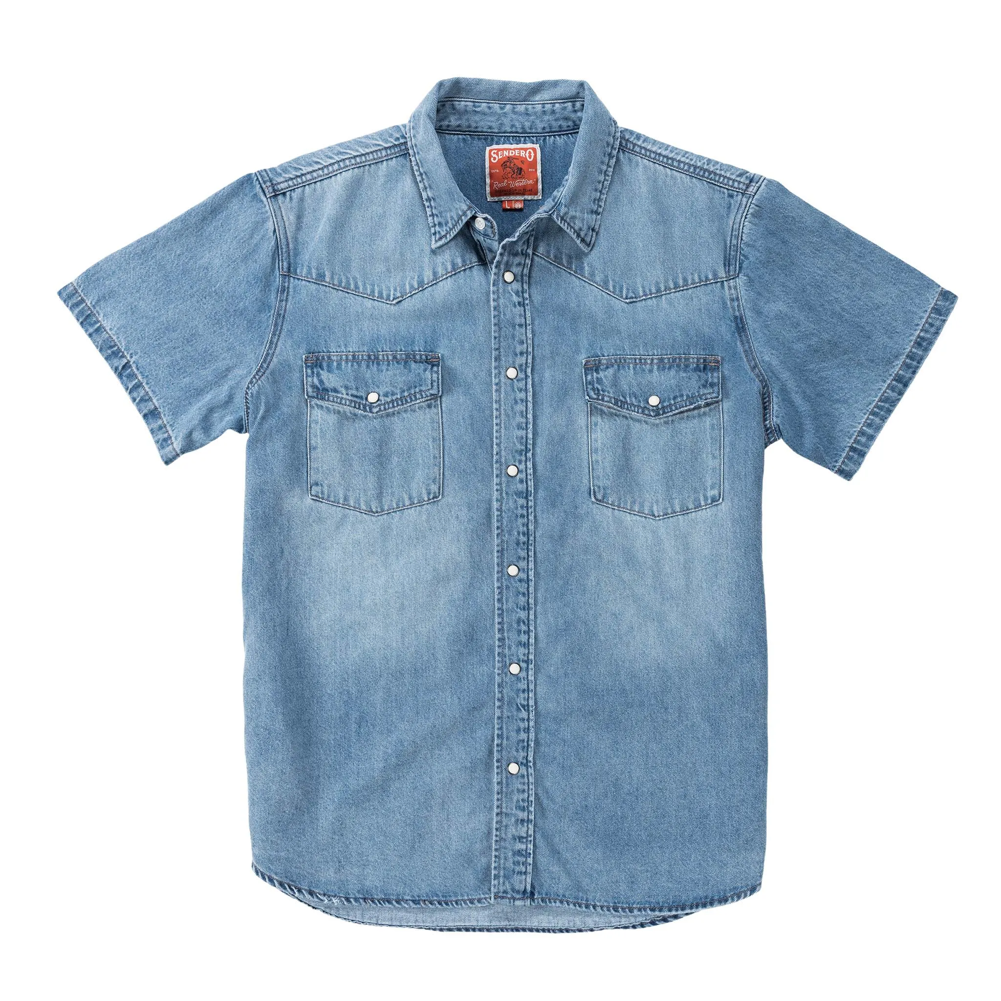 The Wyatt Pearl Snap Short Sleeve Denim Shirt sold by Sendero Provisions CO