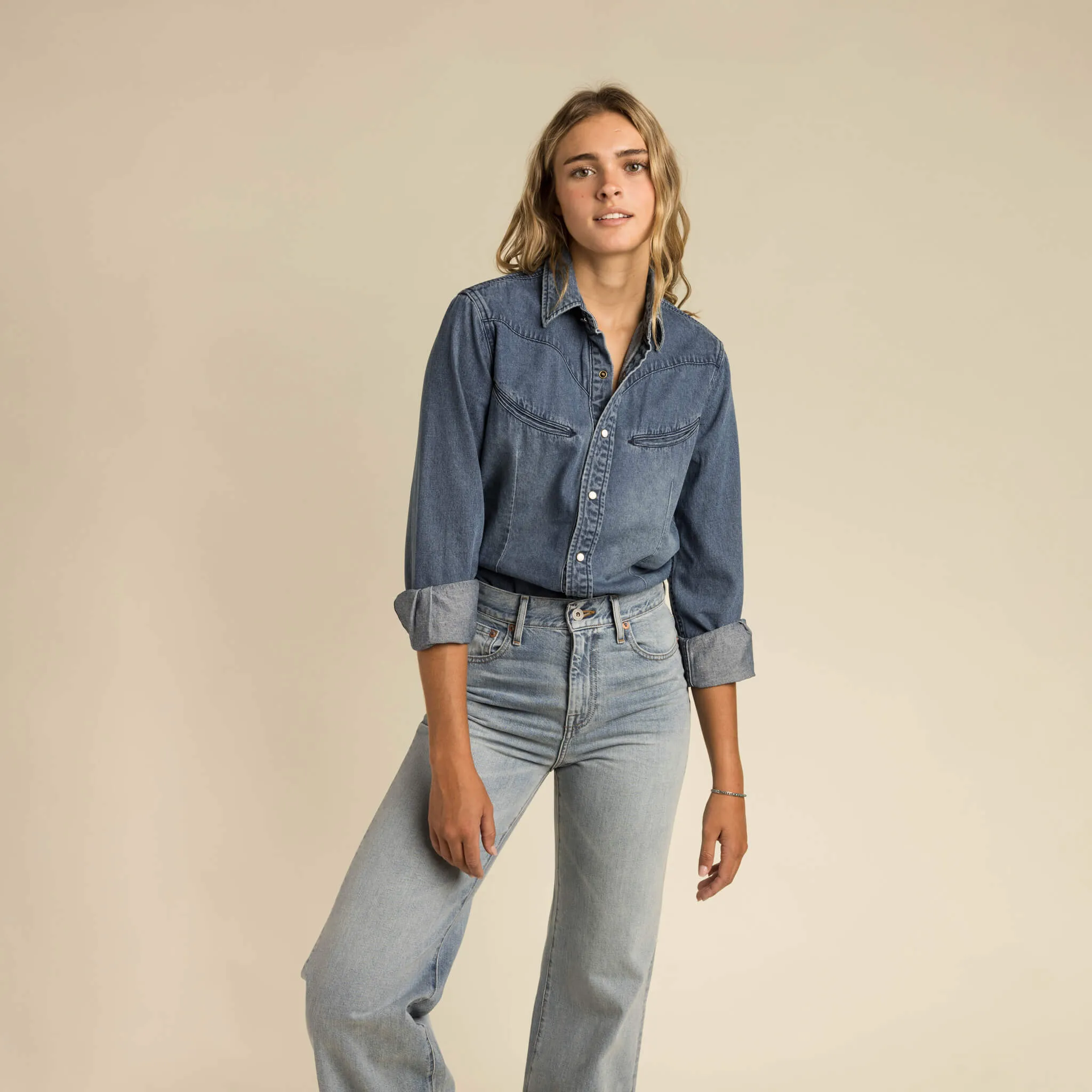 Women's Hondo Pearl Snap Denim Shirt sold by Sendero Provisions CO