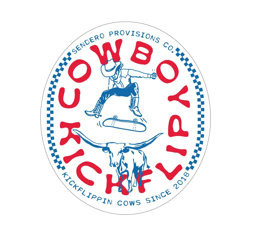 Cowboy Kickflip Sticker - White made by Sendero Provisions CO