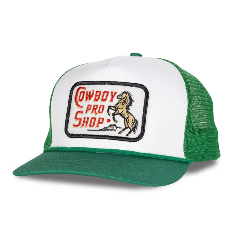 Cowboy Pro Shop Hat - White/Green made by Sendero Provisions CO