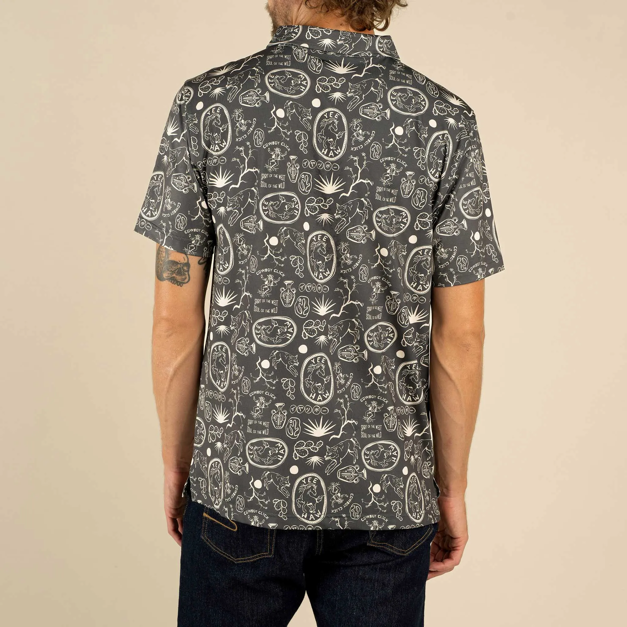High Noon Performance Polo - Haw Yee Print - Charcoal sold by Sendero Provisions CO product image thumbnail 4