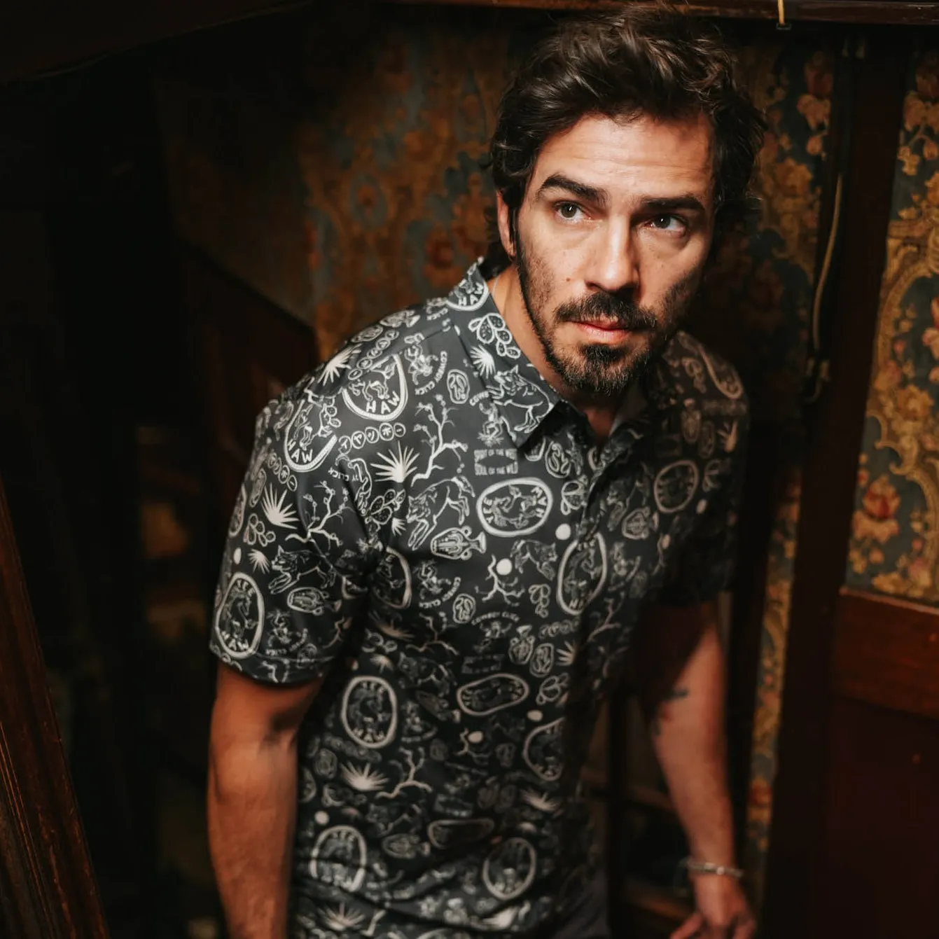 High Noon Performance Polo - Haw Yee Print - Charcoal sold by Sendero Provisions CO product image thumbnail 2