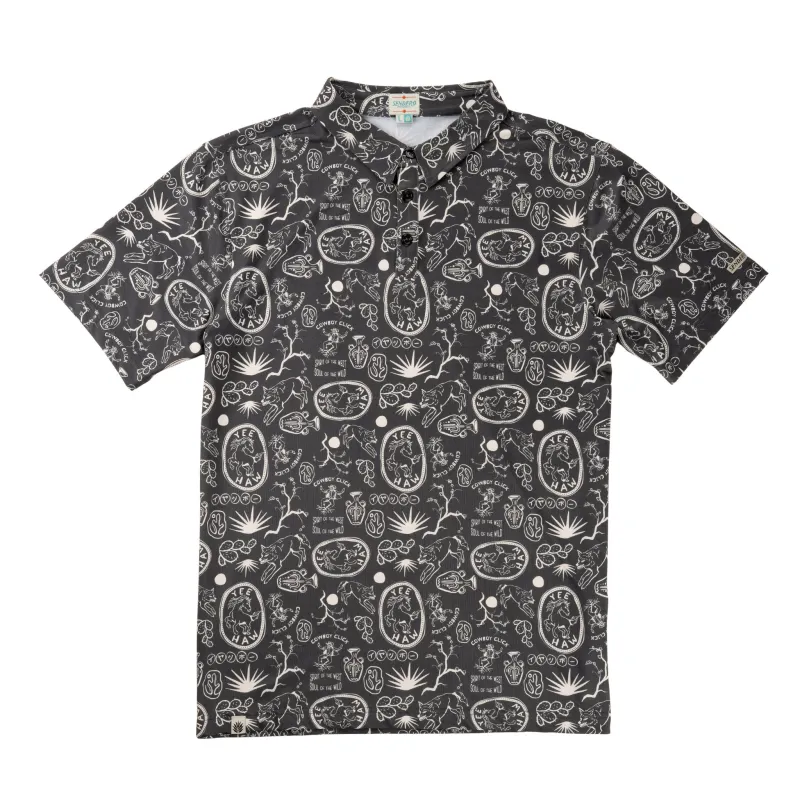High Noon Performance Polo - Haw Yee Print - Charcoal made by Sendero Provisions CO