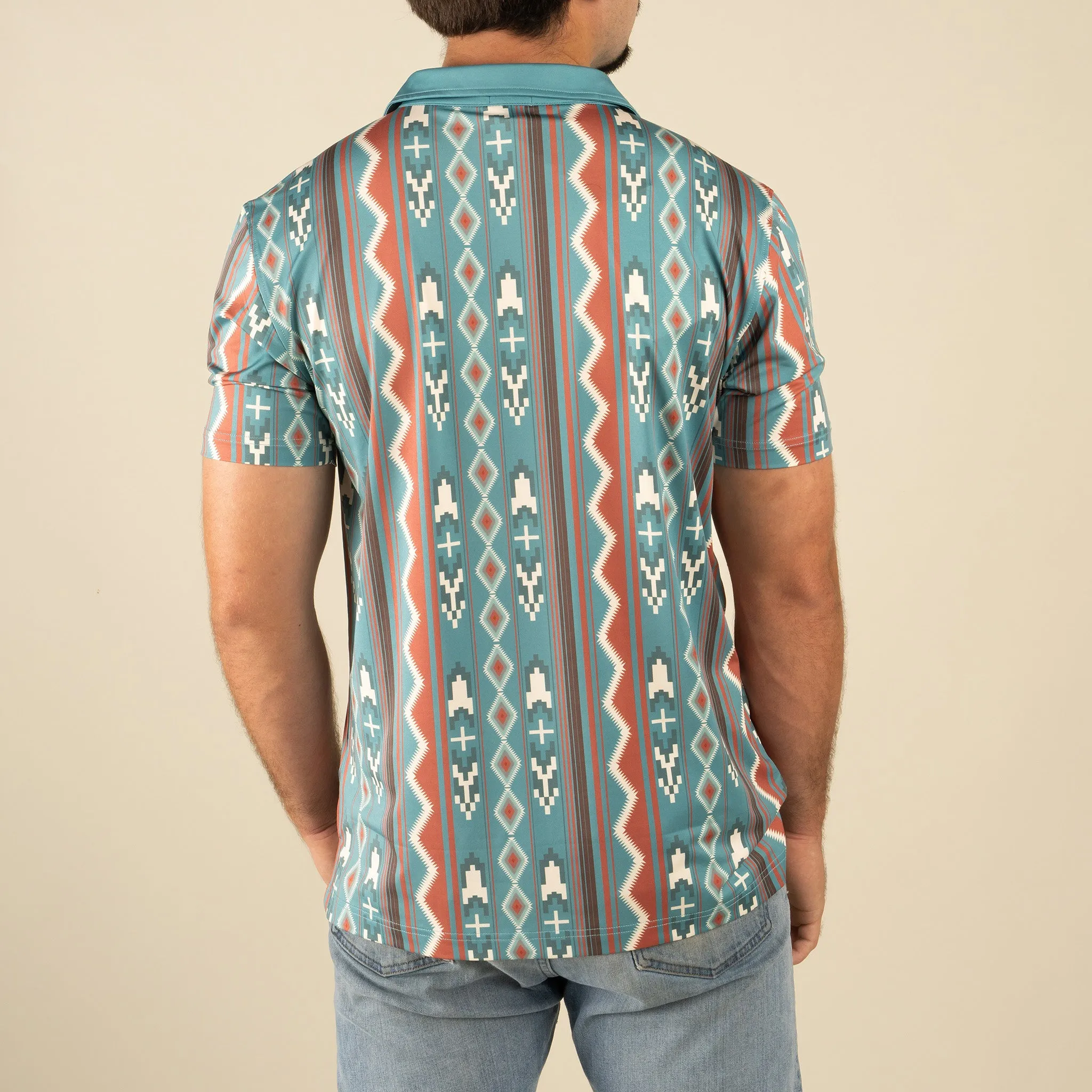 High Noon Performance Polo - Nogales Stripe - Teal/Clay sold by Sendero Provisions CO product image thumbnail 4