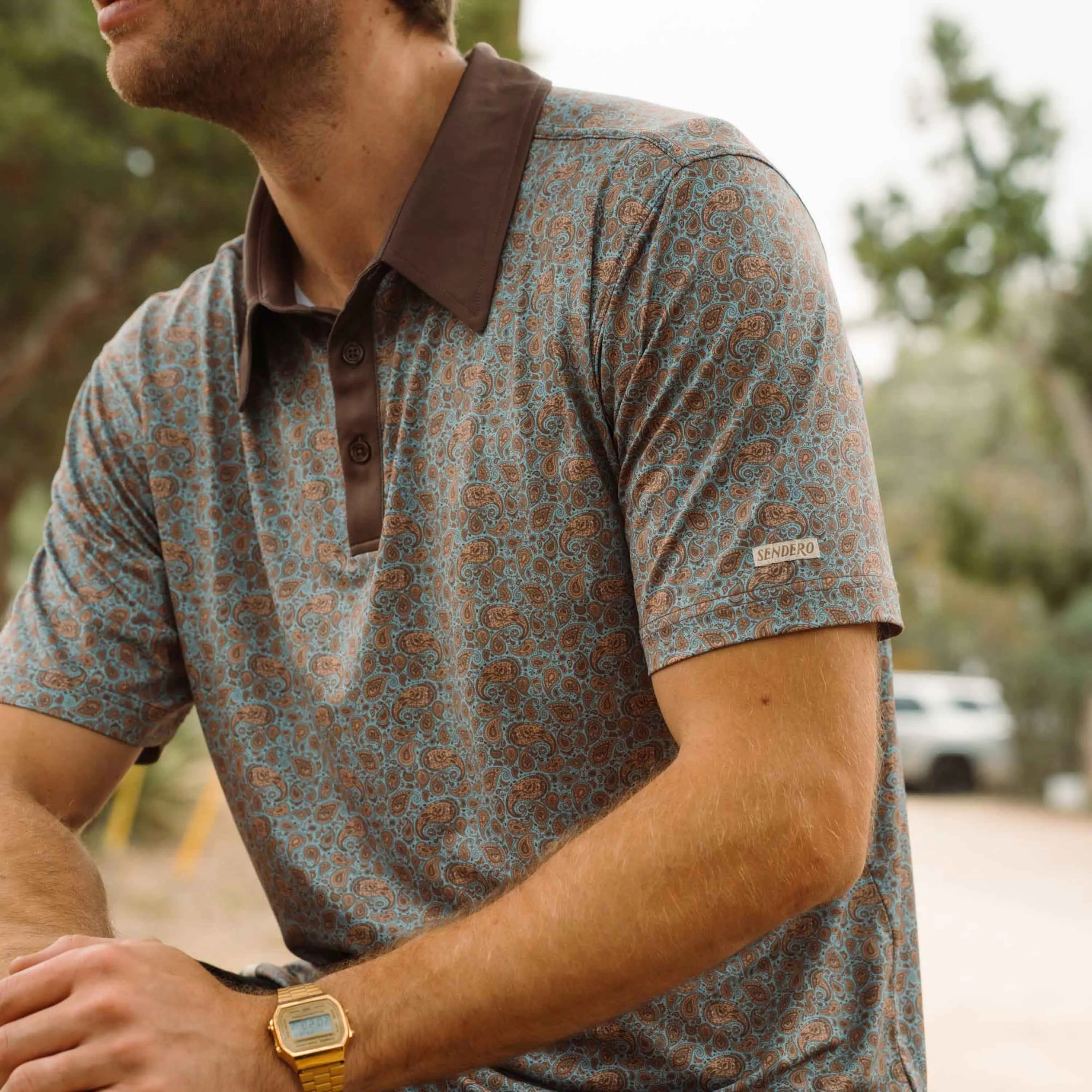 High Noon Performance Polo - Wildrose Paisley - Sky Blue sold by Sendero Provisions CO product image thumbnail 2