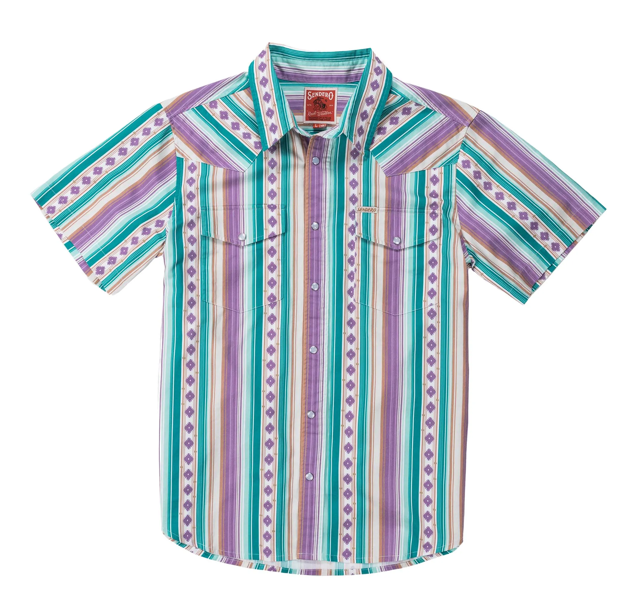 Serape Pearl Snap Short Sleeve - Spring Sage sold by Sendero Provisions CO
