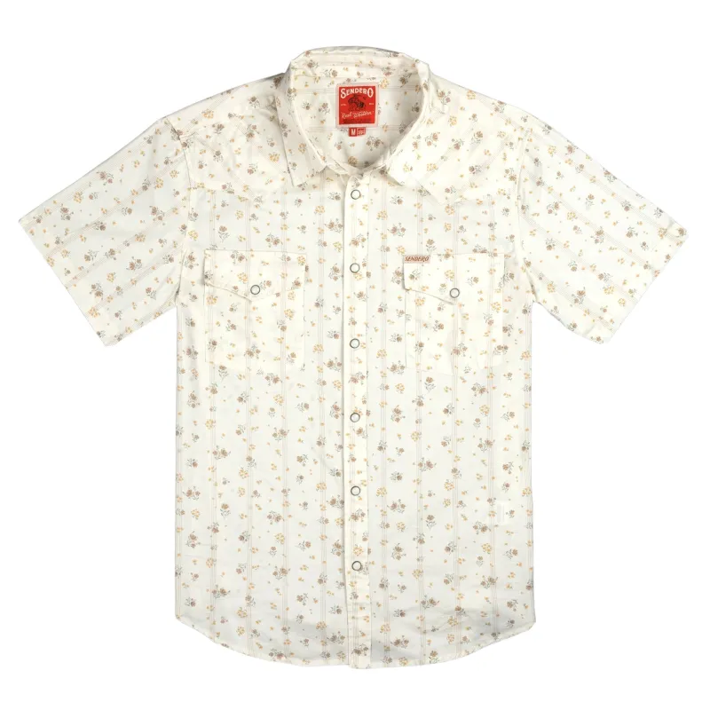 The Wyatt Pearl Snap Short Sleeve Print Shirt - Dustbloom - Antique White made by Sendero Provisions CO