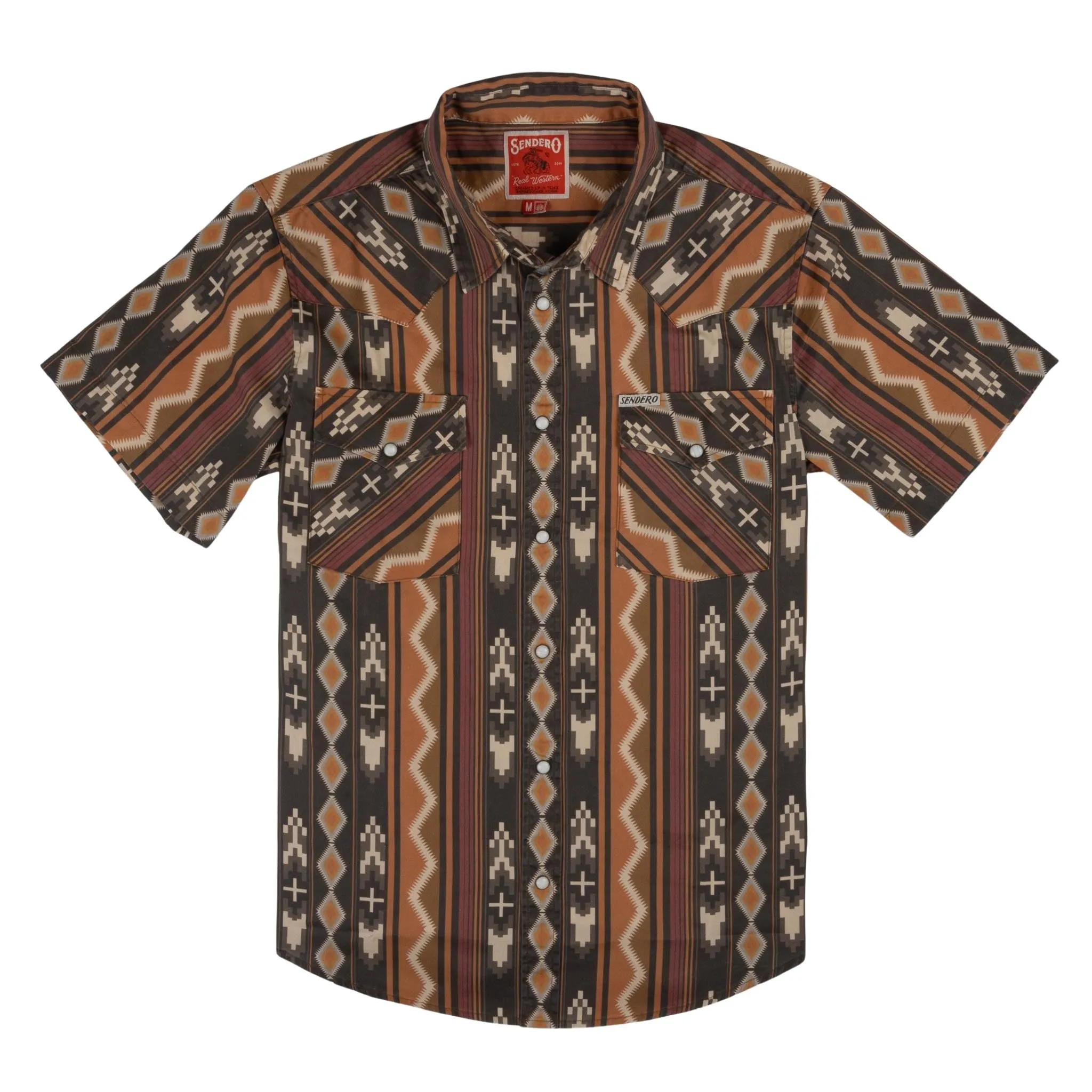 The Wyatt Pearl Snap Short Sleeve Print Shirt - Tempe Stripe - Brown/Orange sold by Sendero Provisions CO