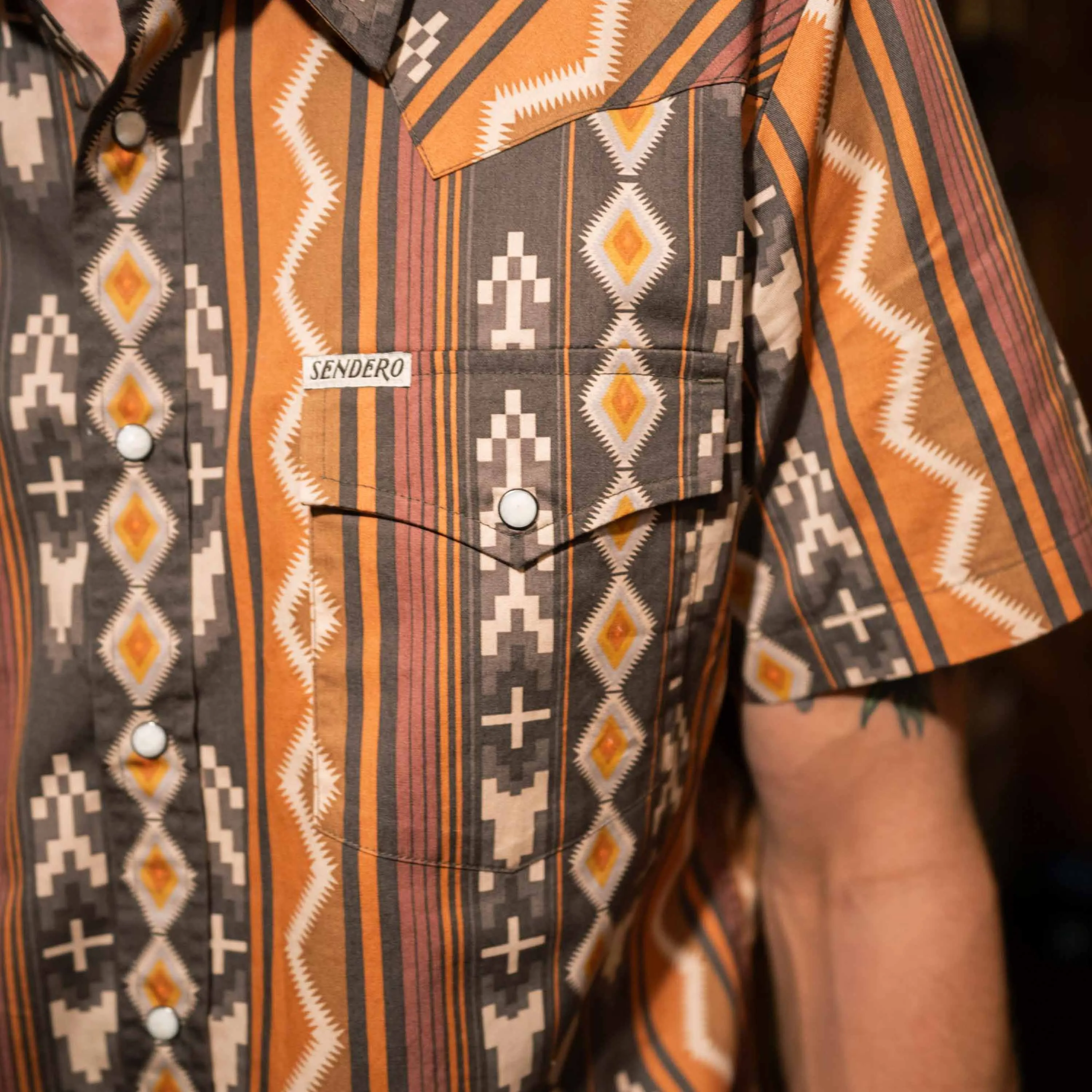 The Wyatt Pearl Snap Short Sleeve Print Shirt - Tempe Stripe - Brown/Orange sold by Sendero Provisions CO product image thumbnail 3