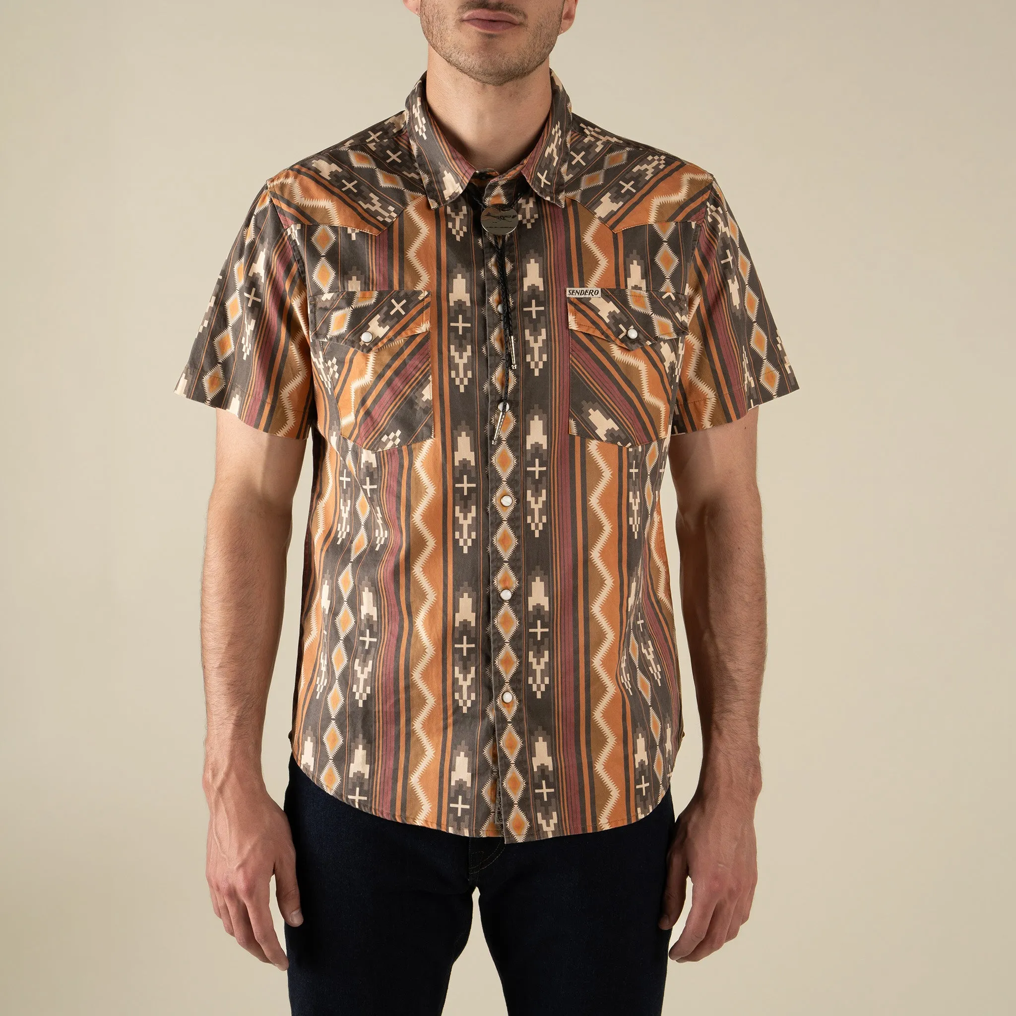The Wyatt Pearl Snap Short Sleeve Print Shirt - Tempe Stripe - Brown/Orange sold by Sendero Provisions CO product image thumbnail 4