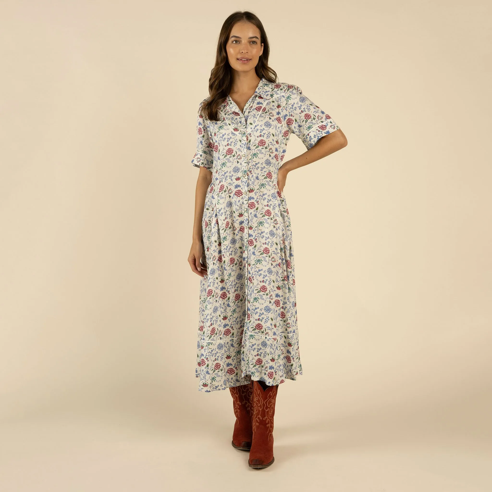 La Dahlia Dress - White Floral sold by Sendero Provisions CO