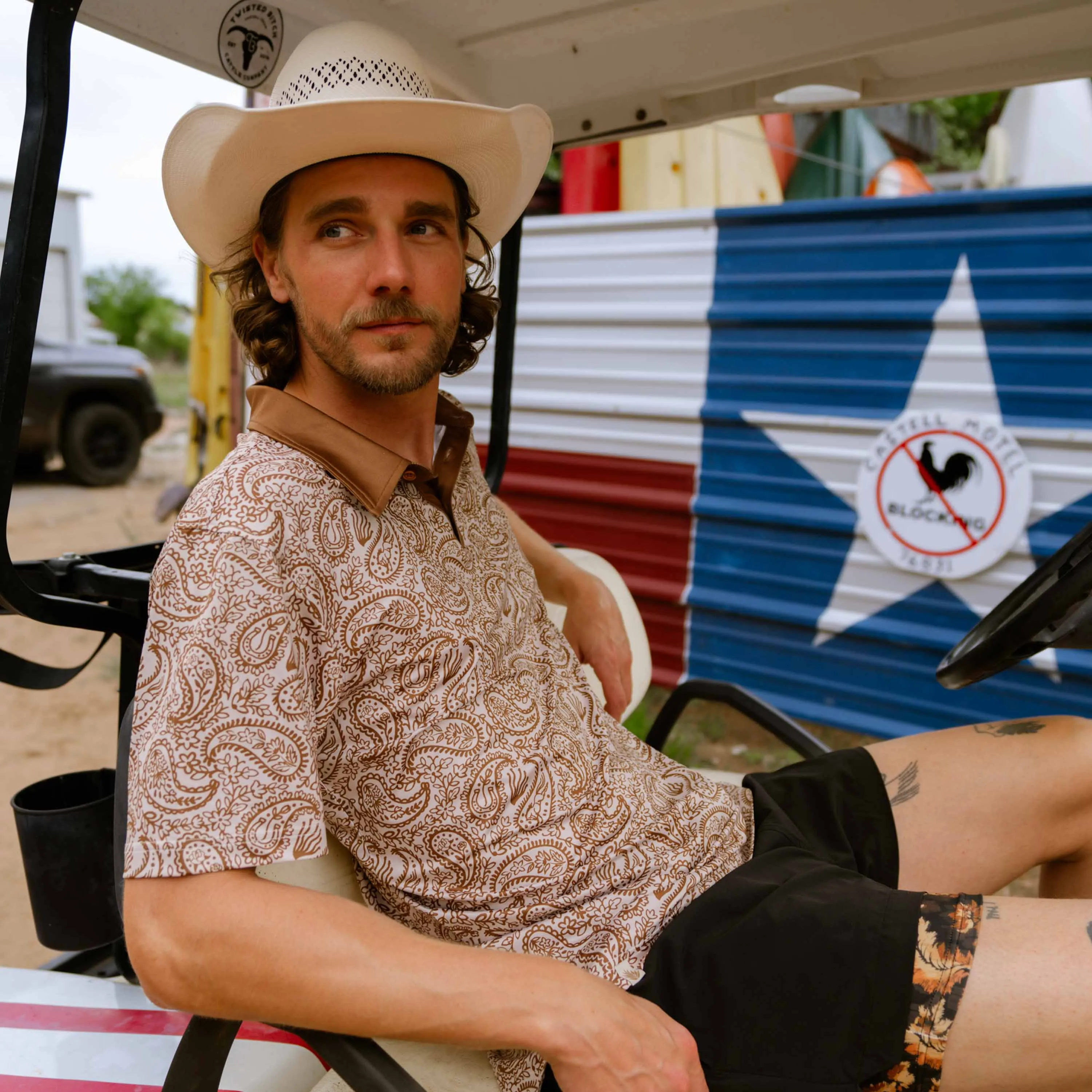 High Noon Performance Polo - Wildrose Paisley - Ochre sold by Sendero Provisions CO product image thumbnail 2