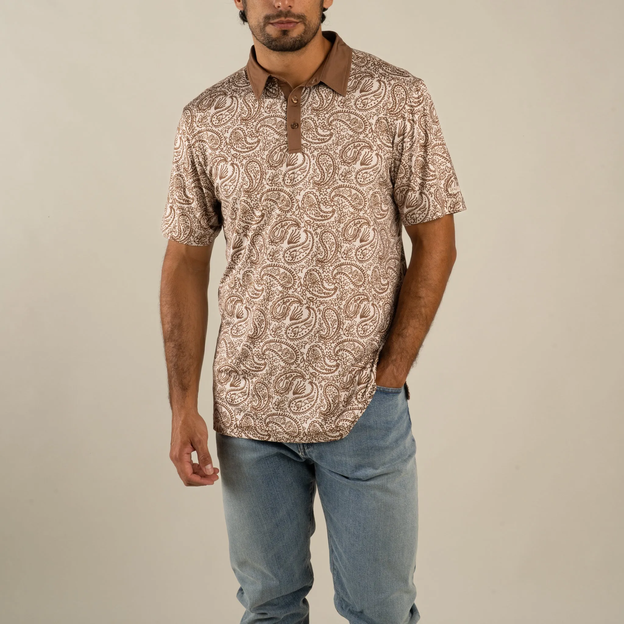 High Noon Performance Polo - Wildrose Paisley - Ochre sold by Sendero Provisions CO product image thumbnail 3