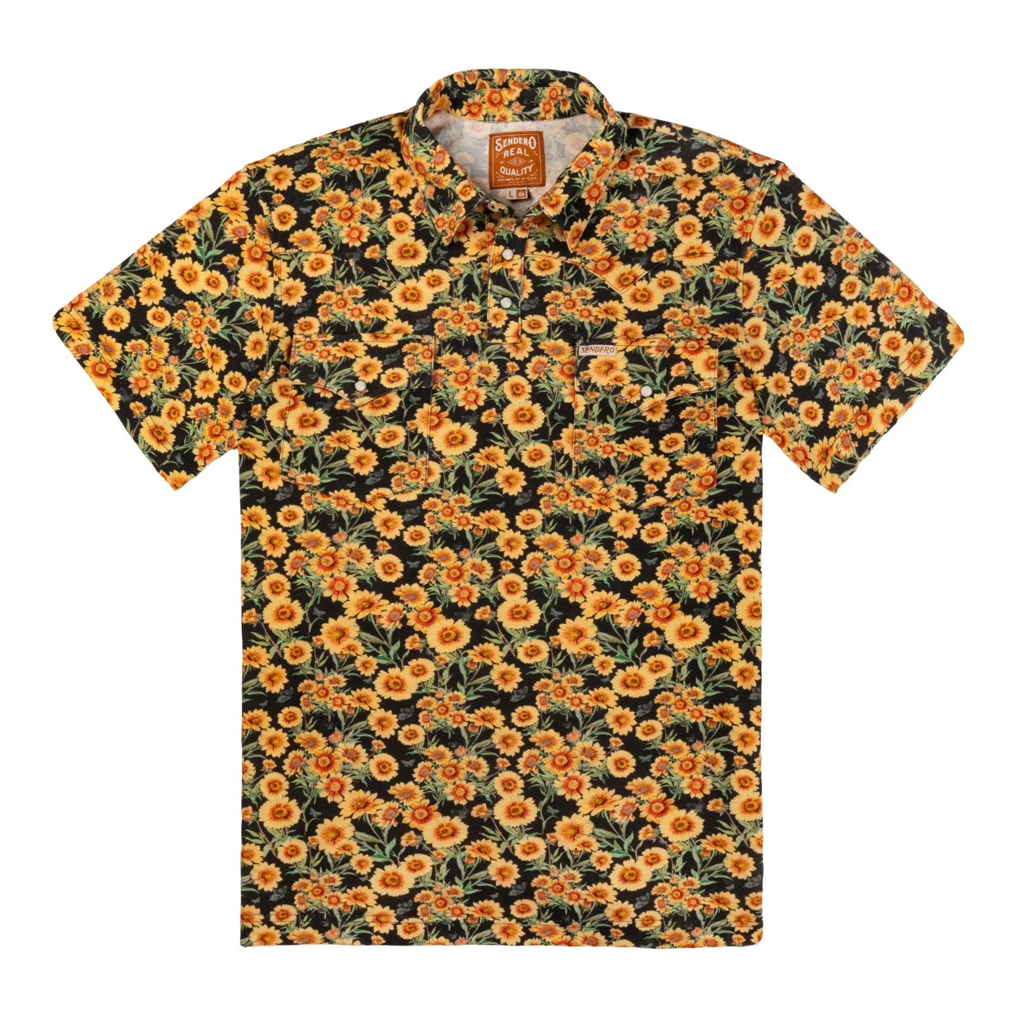 Cantina Pique Polo - Firewheel - Charcoal sold by Sendero Provisions CO