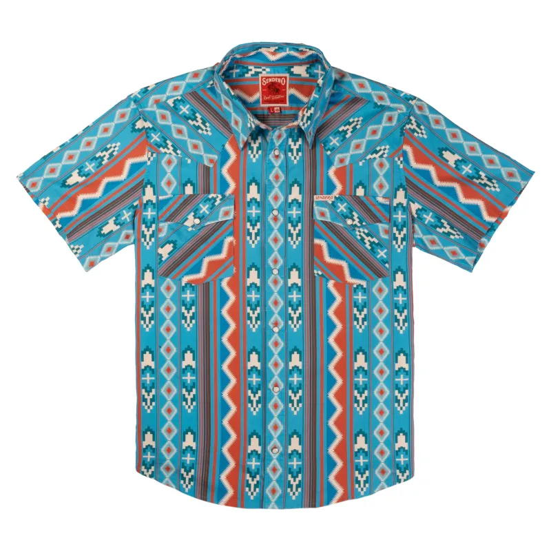 The Wyatt Pearl Snap Short Sleeve Print Shirt - Nogales Stripe - Turquoise made by Sendero Provisions CO