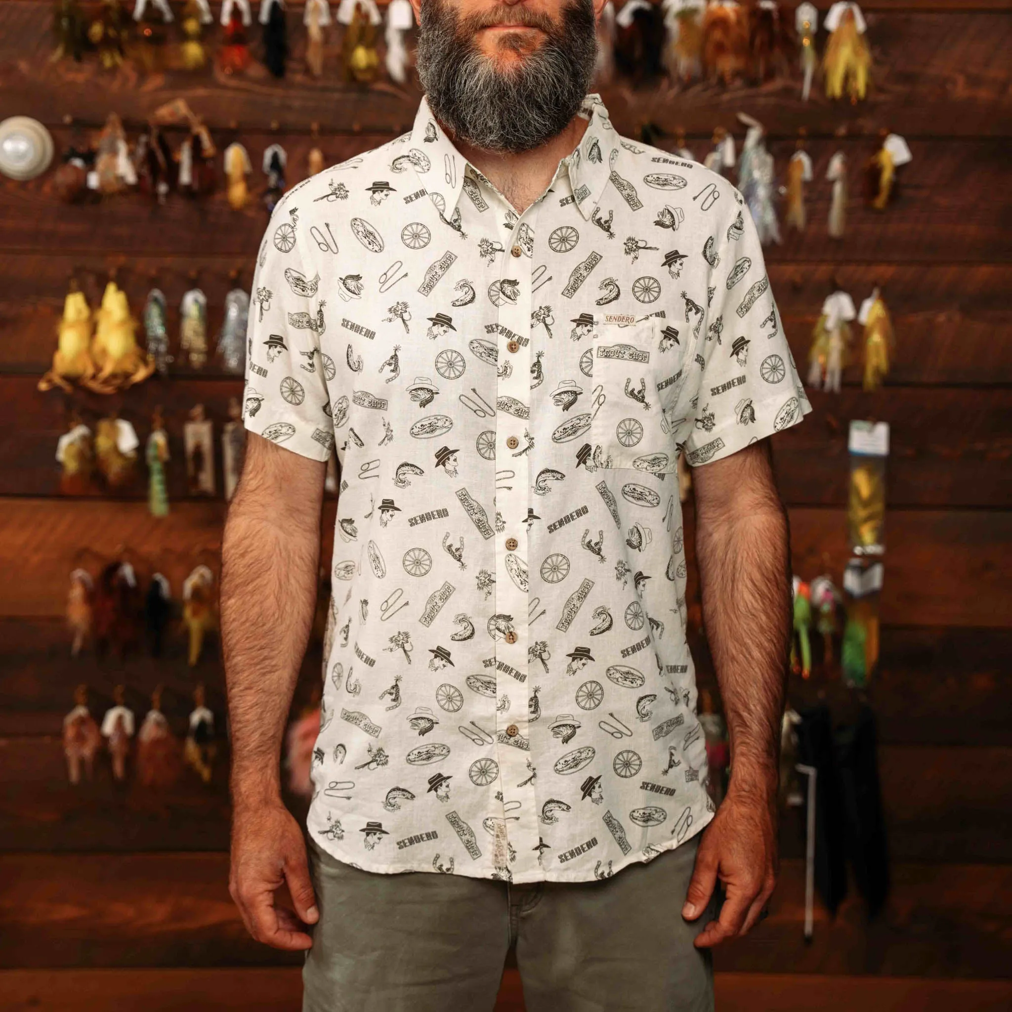 City Slicker Button Up Short Sleeve - Trout Shop Print - Cream sold by Sendero Provisions CO product image thumbnail 3