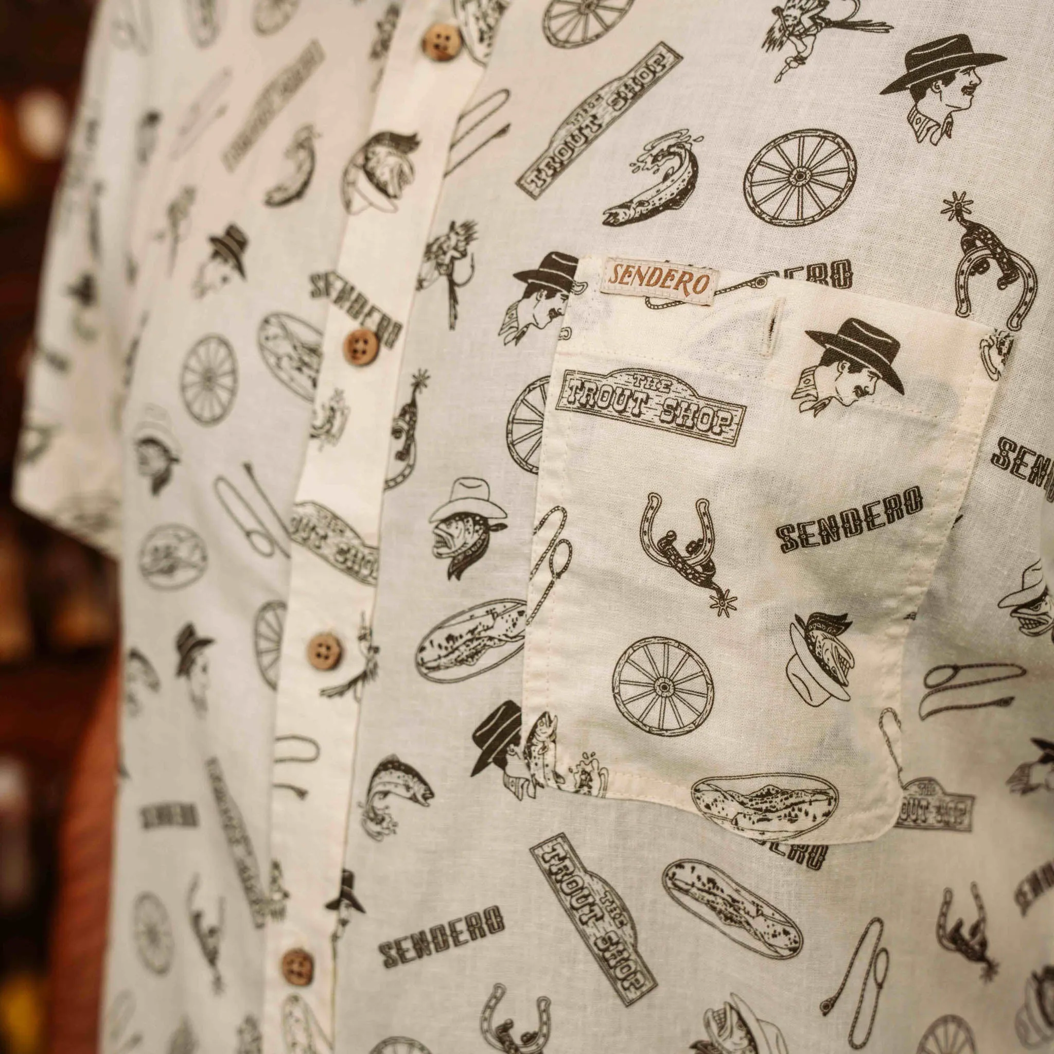 City Slicker Button Up Short Sleeve - Trout Shop Print - Cream sold by Sendero Provisions CO product image thumbnail 5