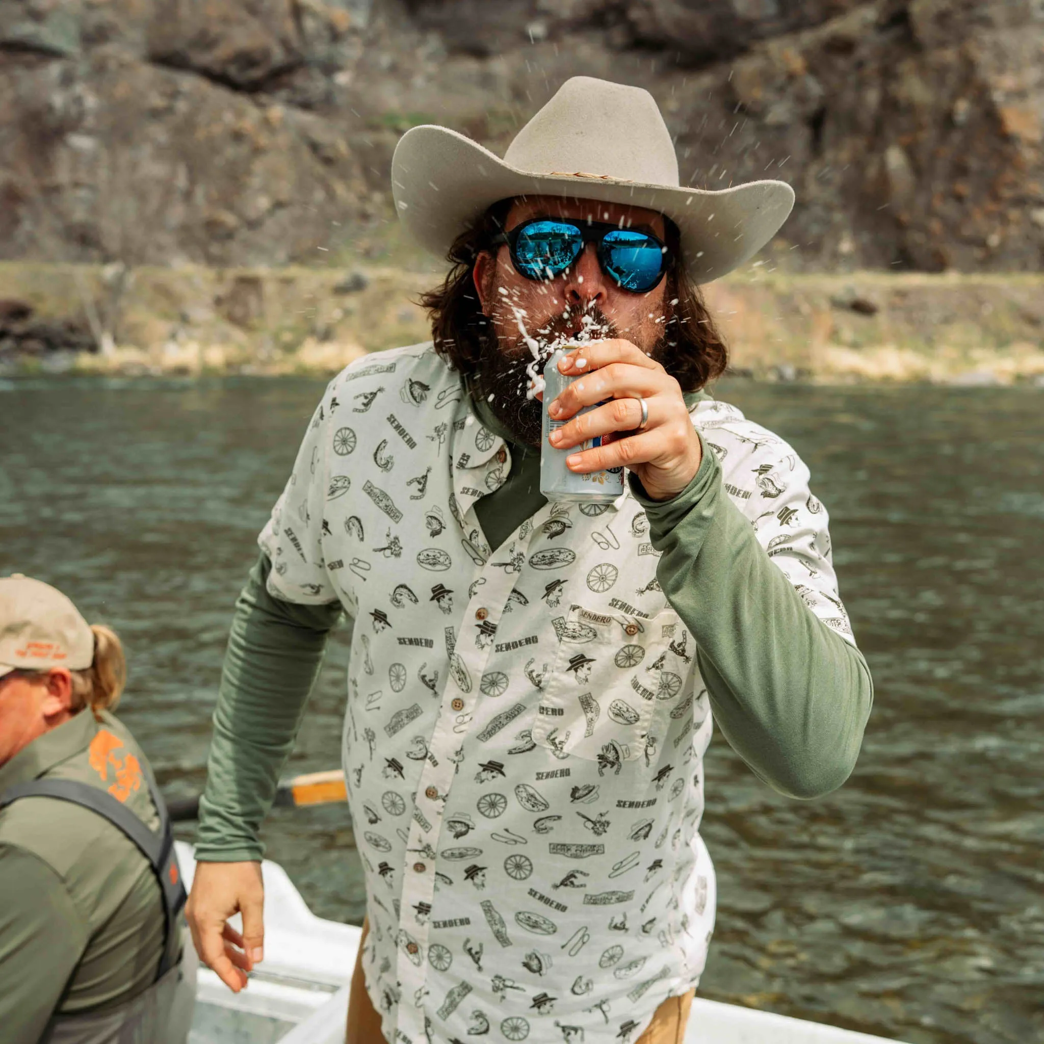 City Slicker Button Up Short Sleeve - Trout Shop Print - Cream sold by Sendero Provisions CO product image thumbnail 2