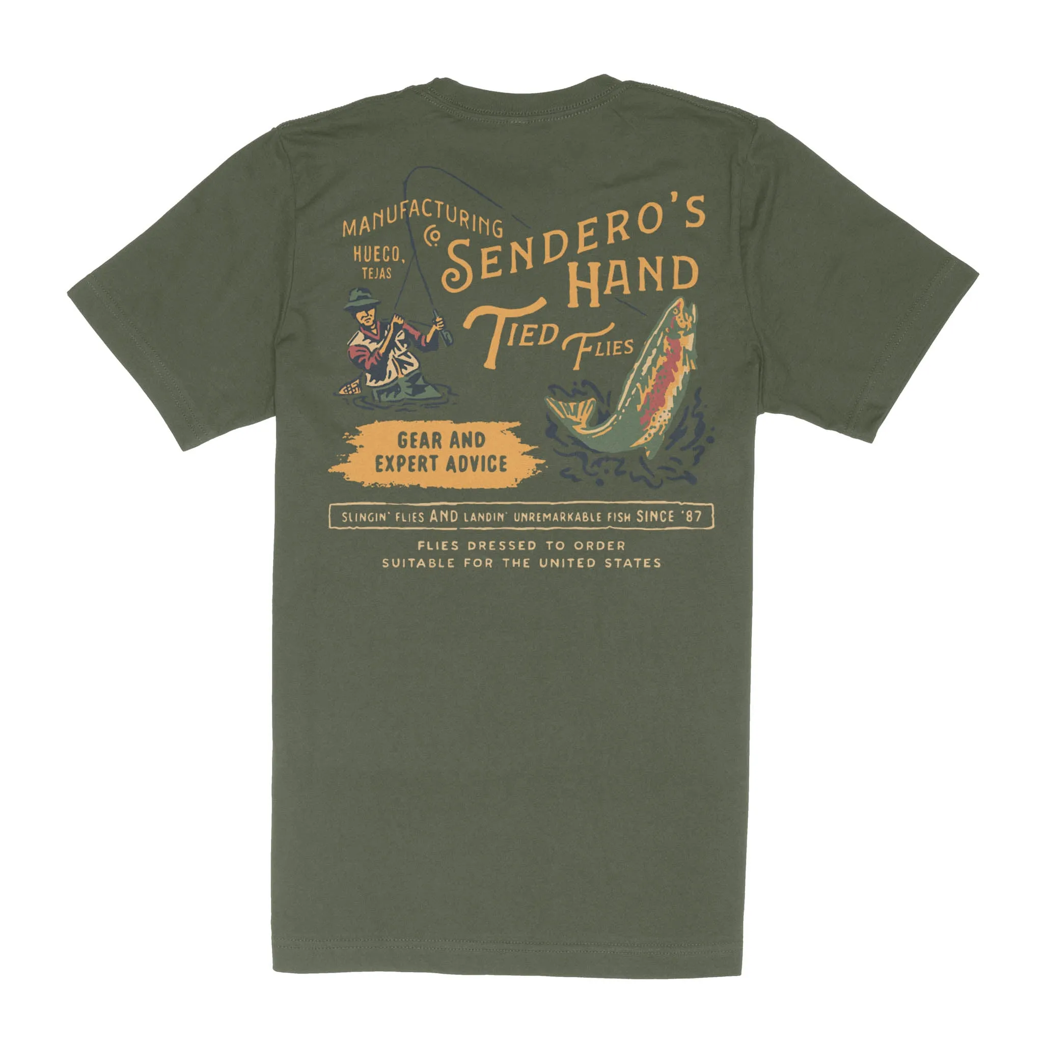 Hand Tied Flies T-Shirt - Army Green sold by Sendero Provisions CO