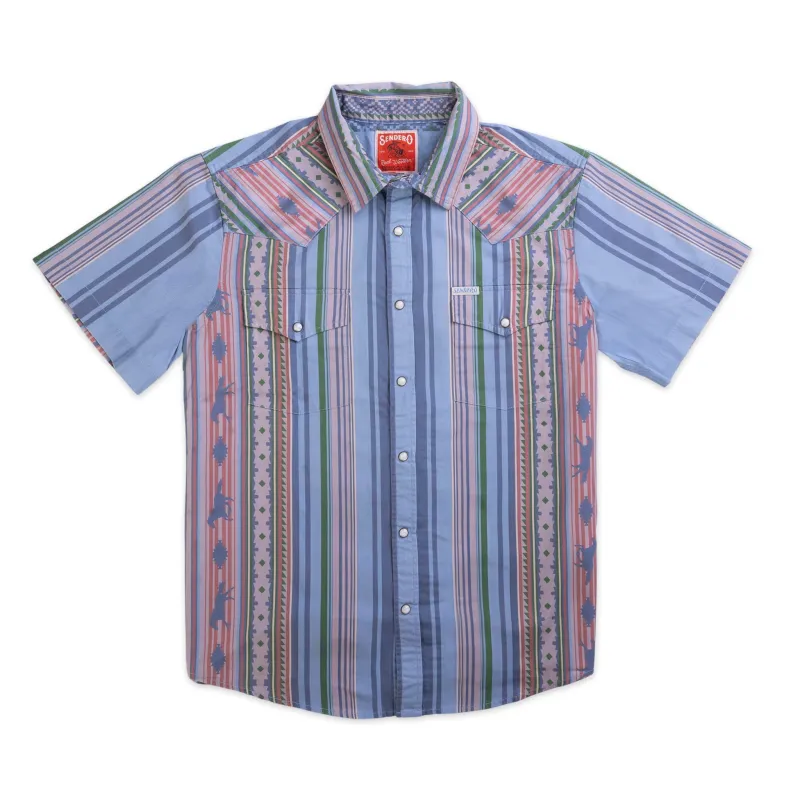 The Wyatt Pearl Snap Serape Short Sleeve - Western Stripe - Sky Blue made by Sendero Provisions CO