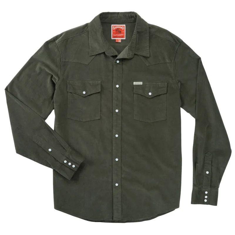 The Wyatt Pearl Snap Long Sleeve Corduroy Shirt - Olive made by Sendero Provisions CO