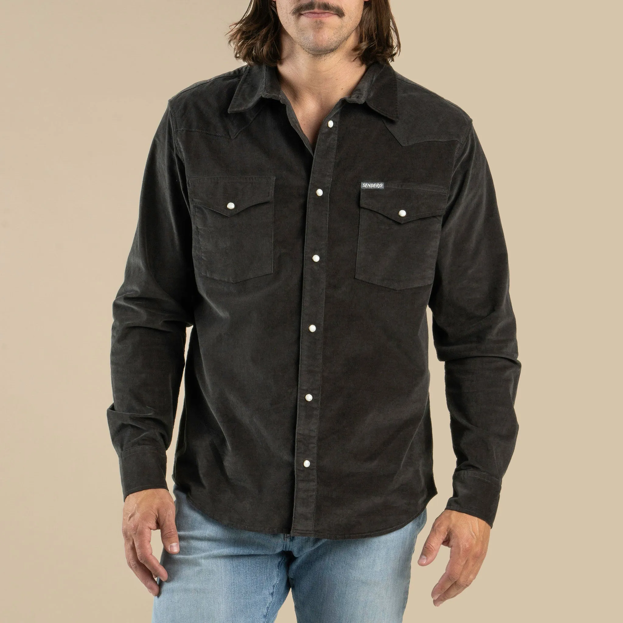 The Wyatt Pearl Snap Long Sleeve Corduroy Shirt - Charcoal sold by Sendero Provisions CO product image thumbnail 3