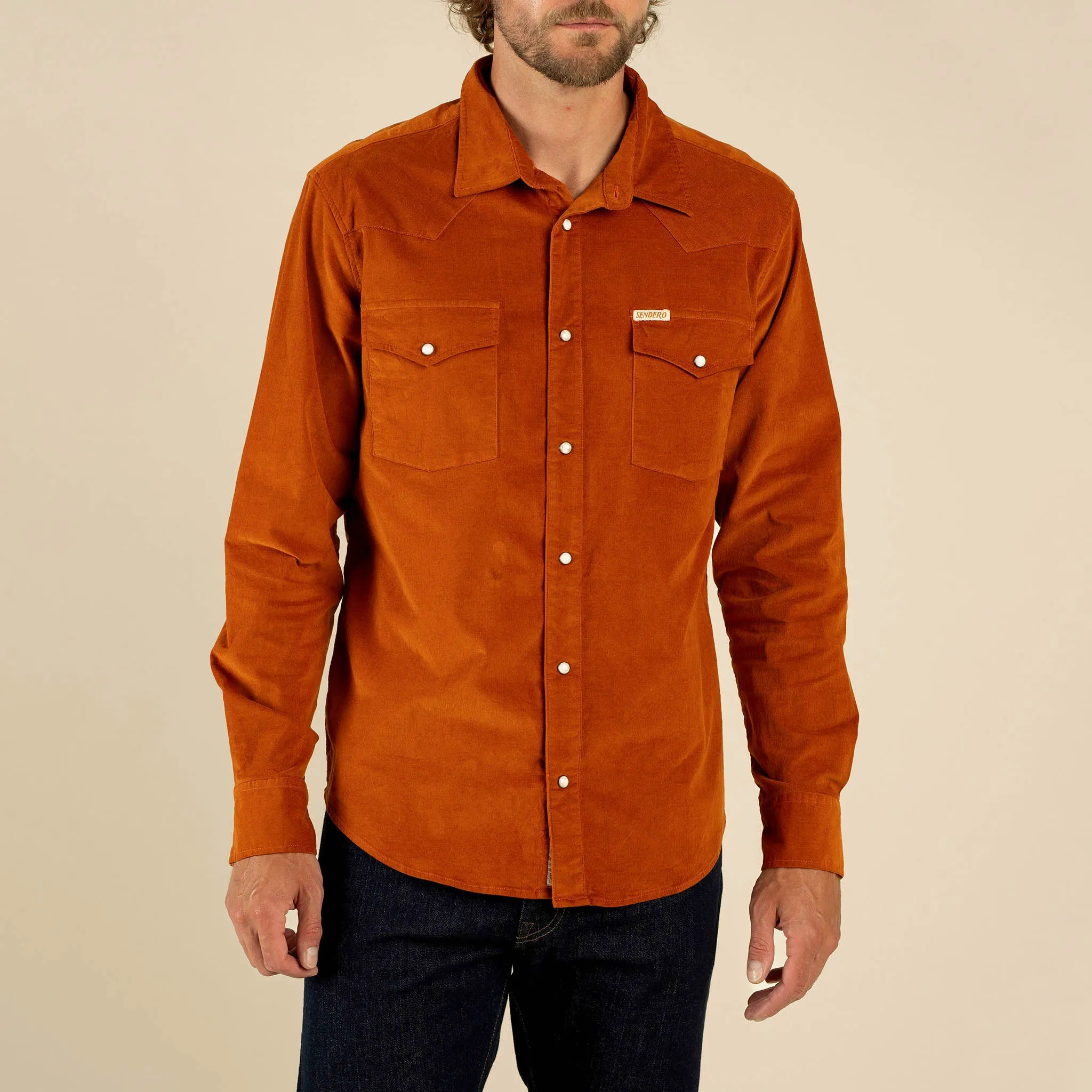 The Wyatt Pearl Snap Long Sleeve Corduroy Shirt - Burnt Orange sold by Sendero Provisions CO product image thumbnail 3