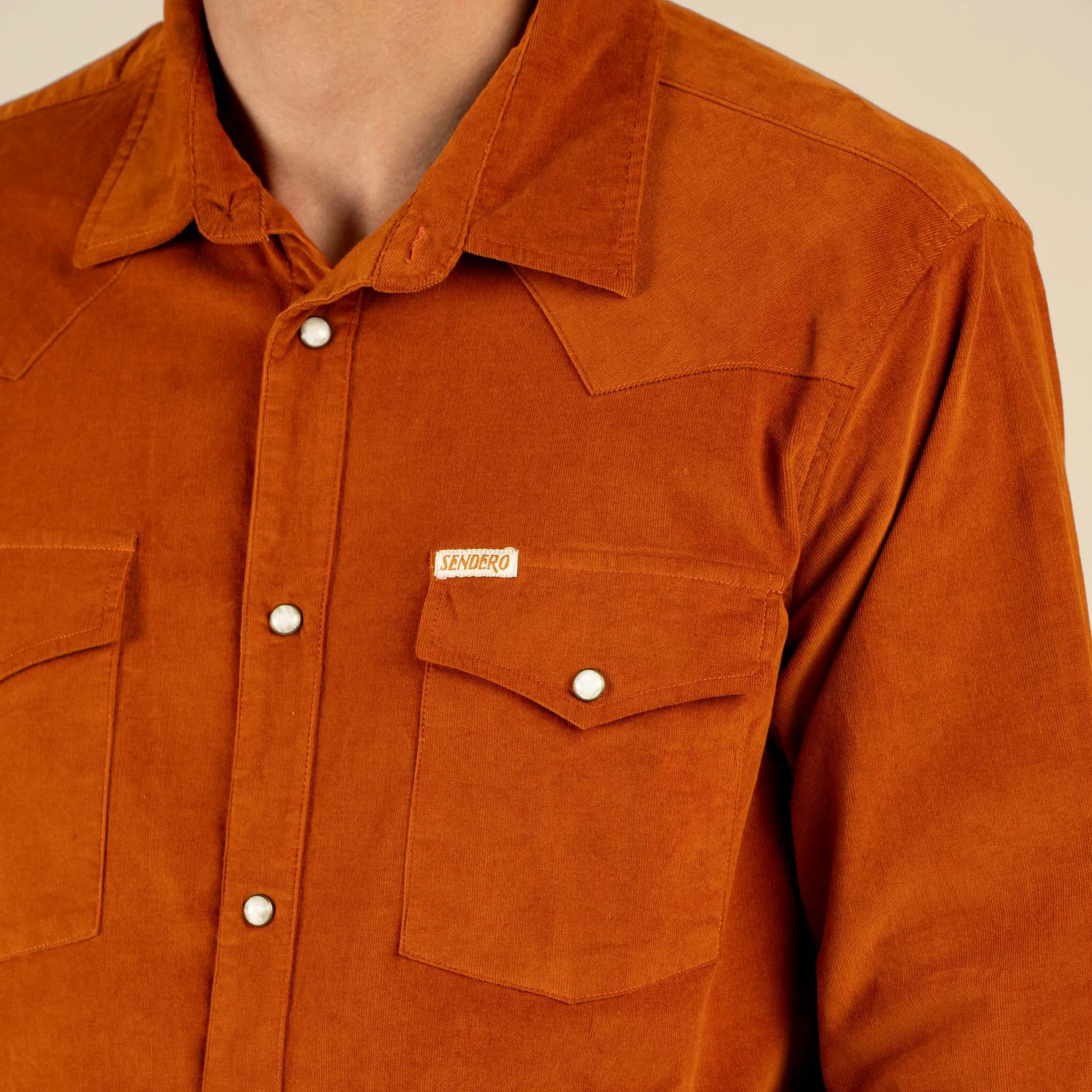 The Wyatt Pearl Snap Long Sleeve Corduroy Shirt - Burnt Orange sold by Sendero Provisions CO product image thumbnail 5