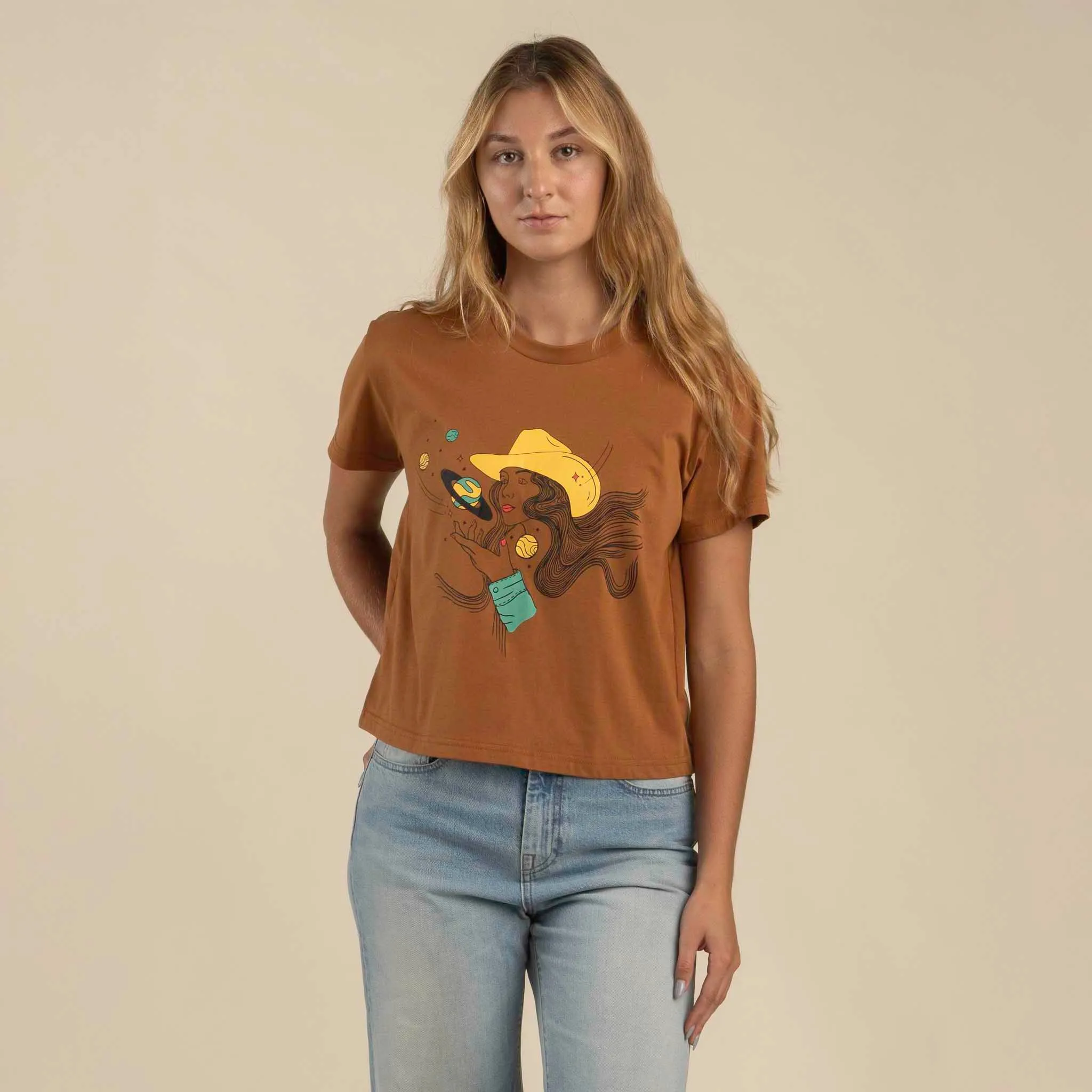 Cosmic Cowgirl Boxy Tee - Meerkat sold by Sendero Provisions CO