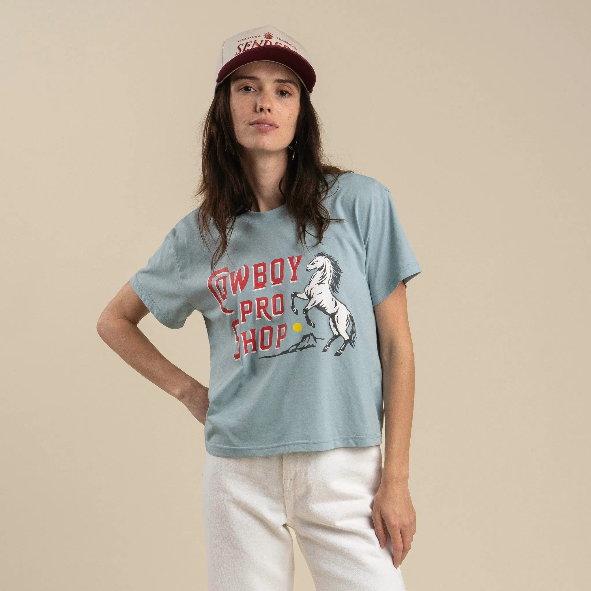 Cowboy Pro Shop Boxy Tee - Sterling Blue sold by Sendero Provisions CO