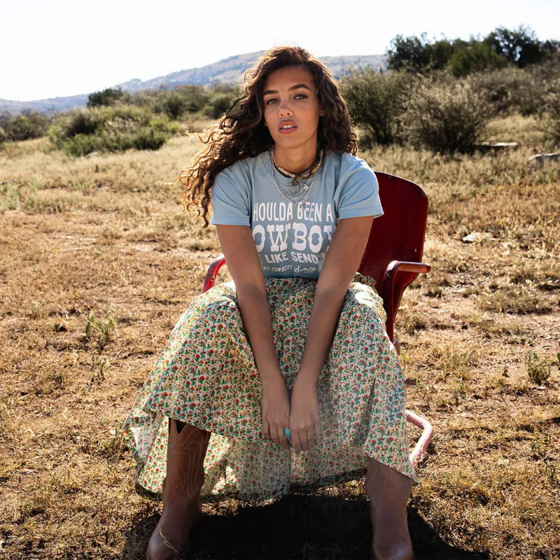 Shoulda Been A Cowboy Boxy Tee - Burgundy made by Sendero Provisions CO