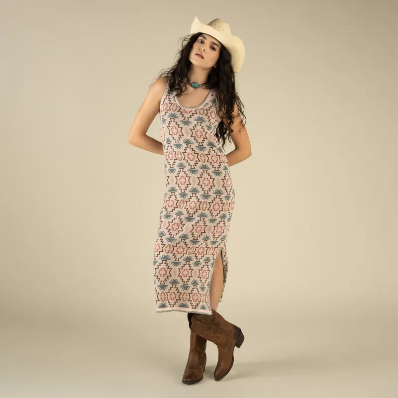 Puebla Knit Dress - Chama Chevron - Cream/Teal made by Sendero Provisions CO