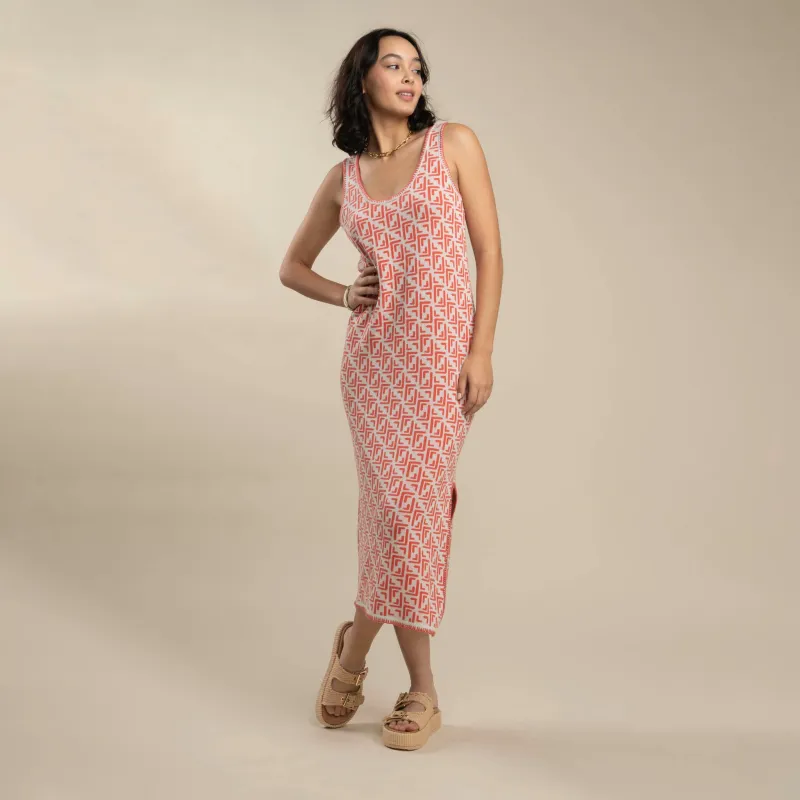 Puebla Knit Dress - Mosaic Dress - Coral made by Sendero Provisions CO