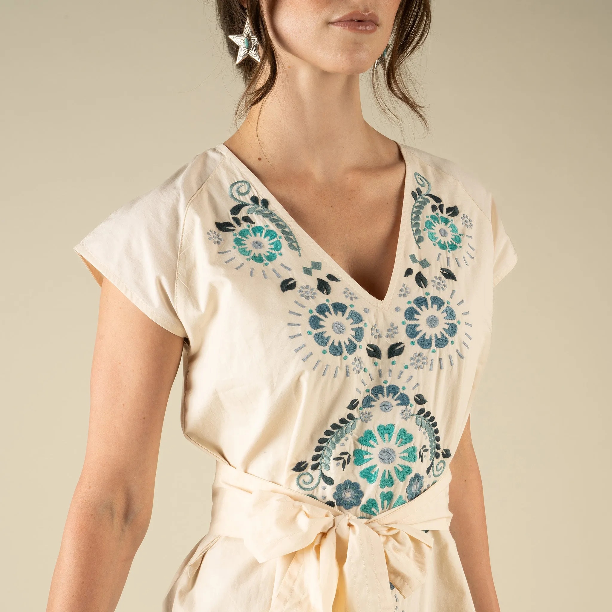 The Emilia Dress - Ivory - Teal sold by Sendero Provisions CO product image thumbnail 3