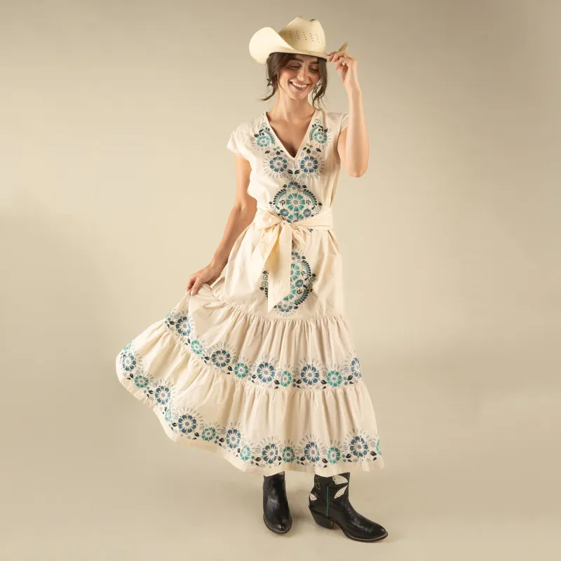 The Emilia Dress - Ivory - Teal made by Sendero Provisions CO