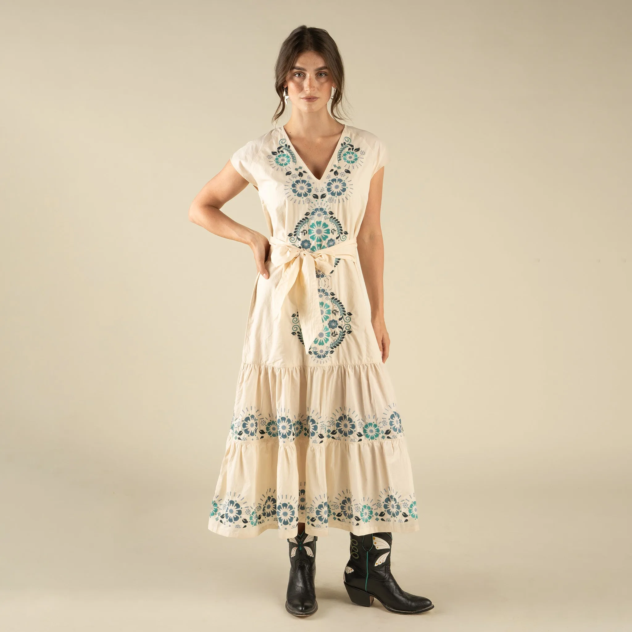 The Emilia Dress - Ivory - Teal sold by Sendero Provisions CO product image thumbnail 5