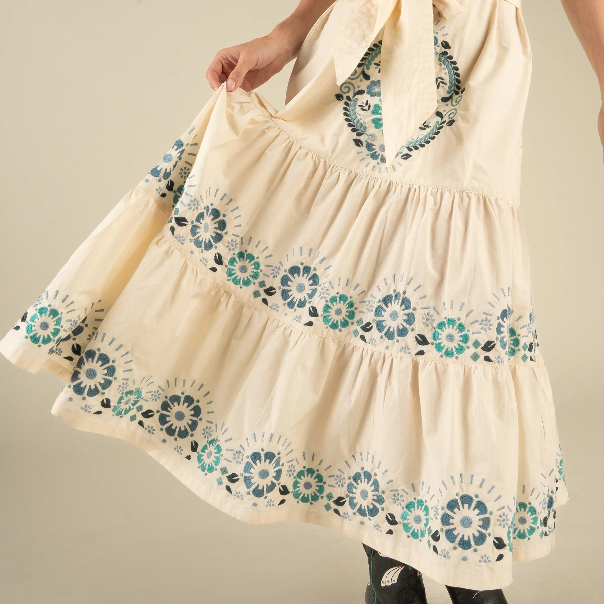 The Emilia Dress - Ivory - Teal sold by Sendero Provisions CO product image thumbnail 4