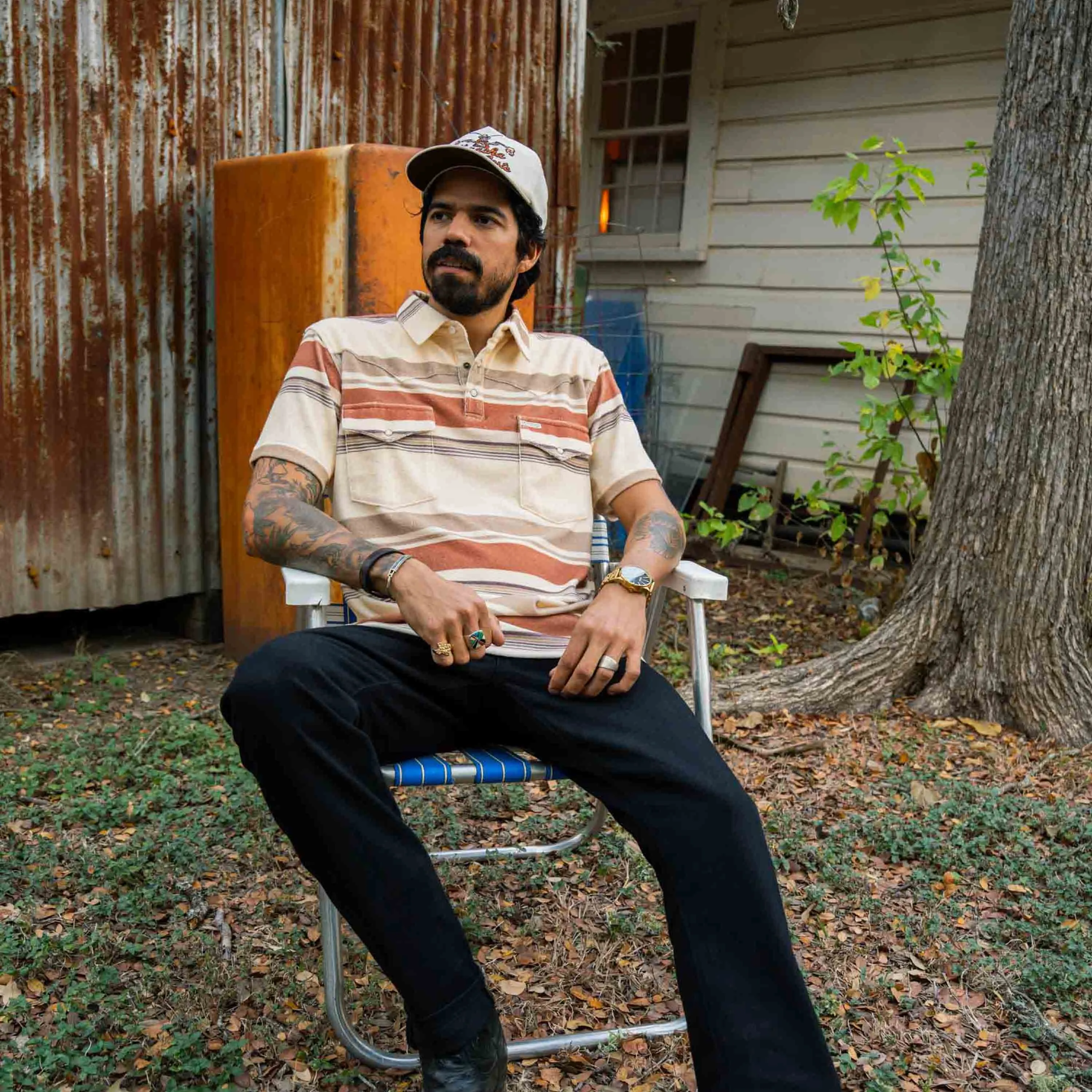 Cantina Terry Polo- Sonora Stripe - Cream/Brown sold by Sendero Provisions CO product image thumbnail 2