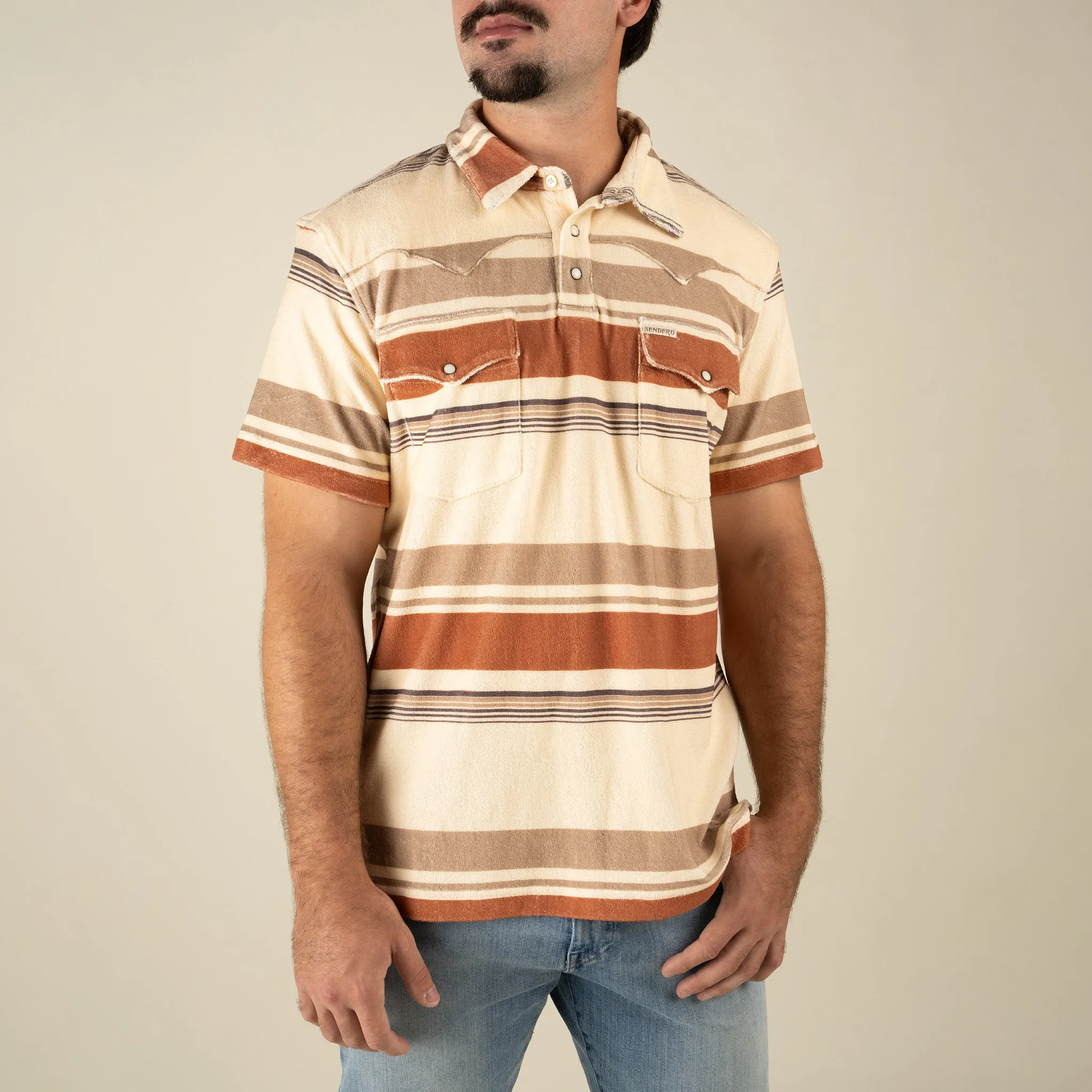 Cantina Terry Polo- Sonora Stripe - Cream/Brown sold by Sendero Provisions CO product image thumbnail 3