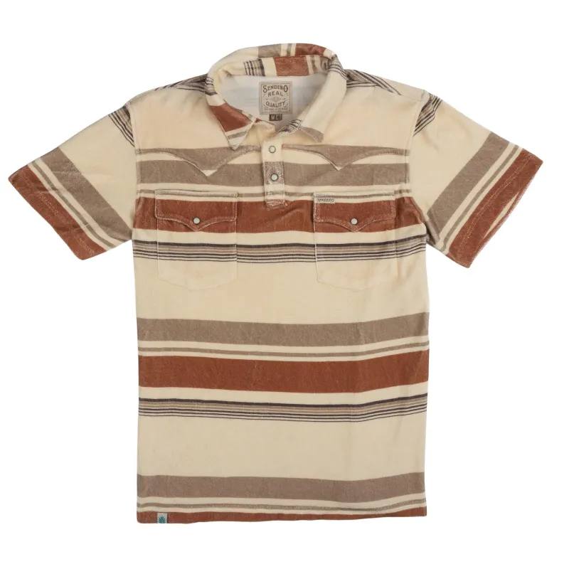 Cantina Terry Polo- Sonora Stripe - Cream/Brown made by Sendero Provisions CO