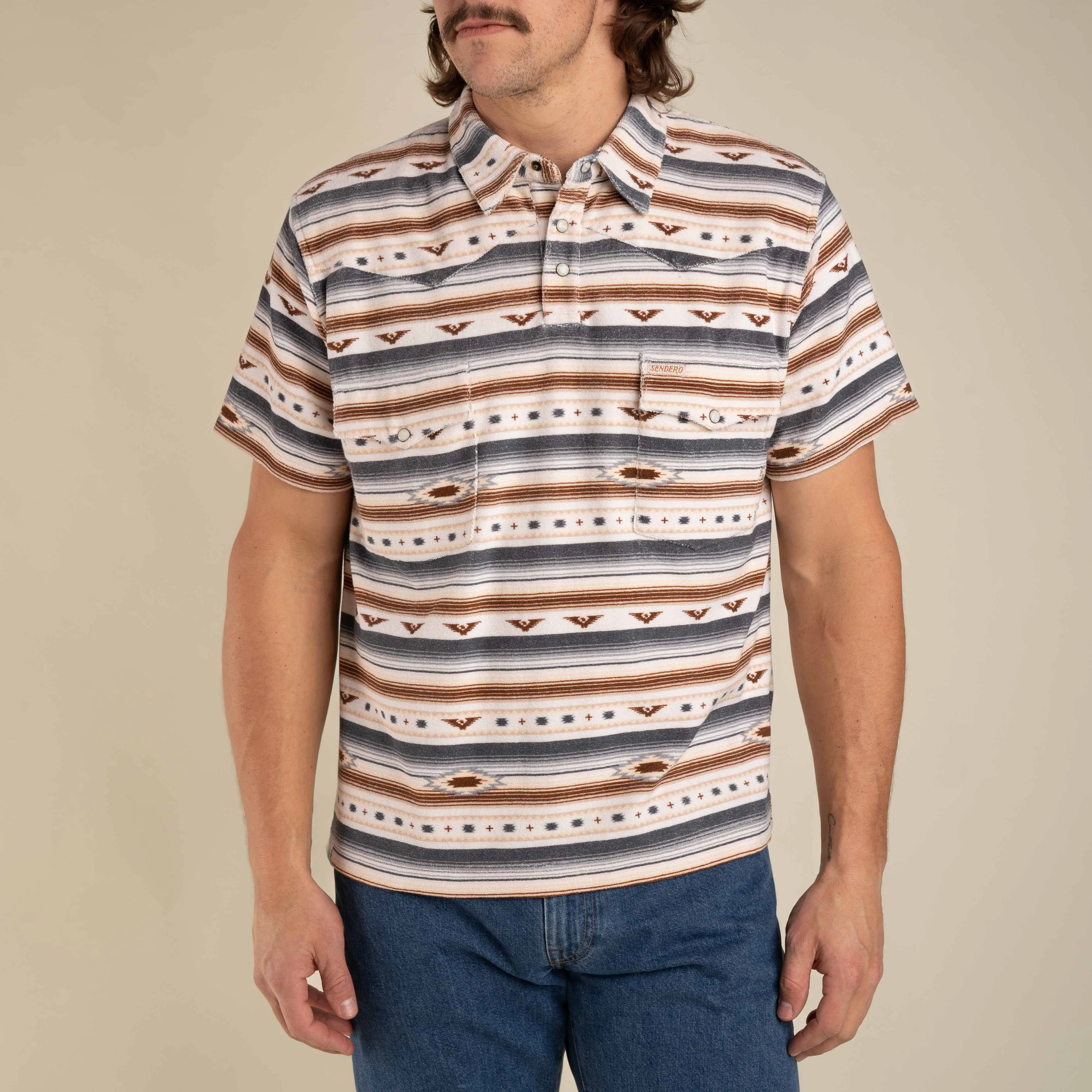 Cantina Terry Polo - Gray/Tan Southwest sold by Sendero Provisions CO product image thumbnail 2