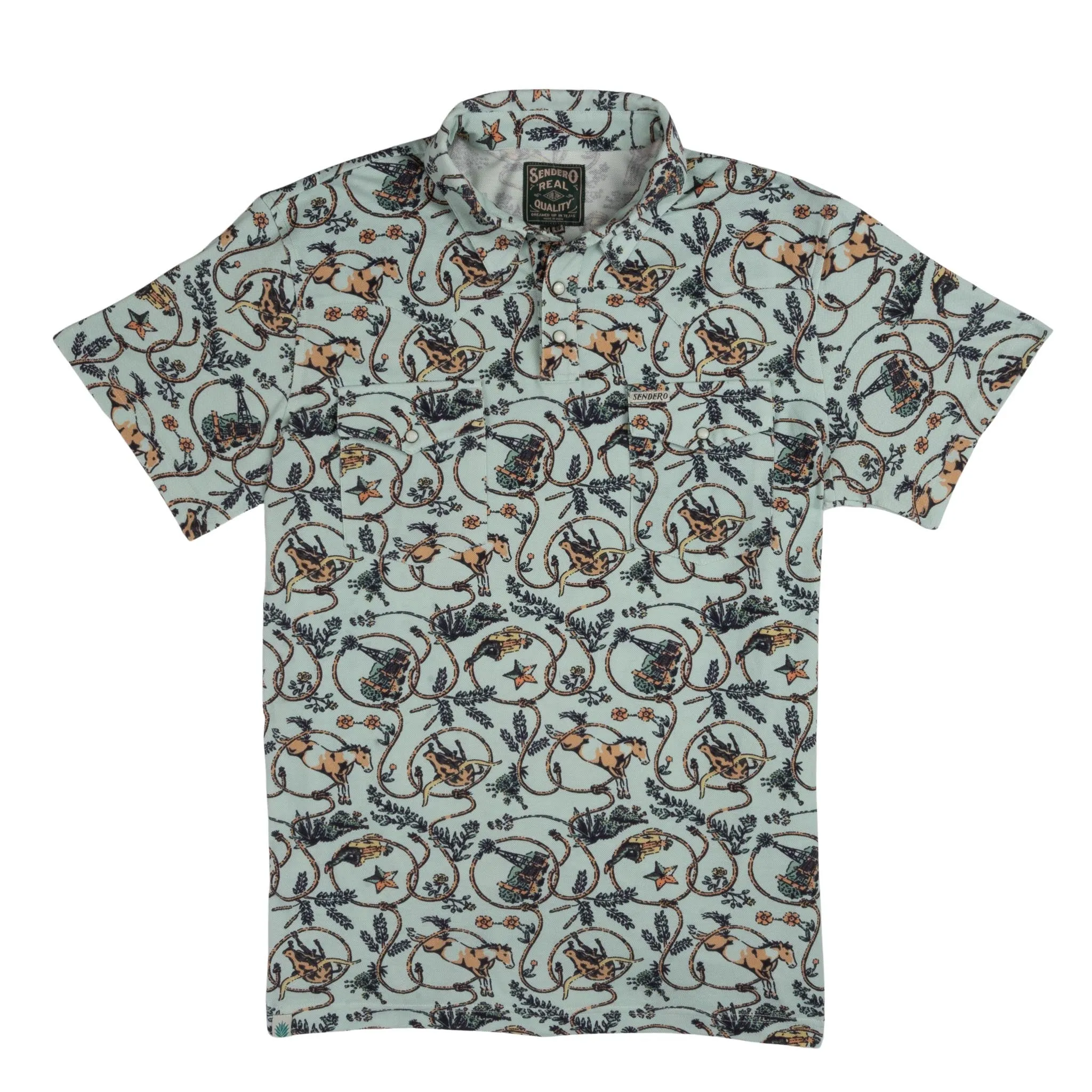 Cantina Pique Polo - High Lonesome - Dusty Teal sold by Sendero Provisions CO