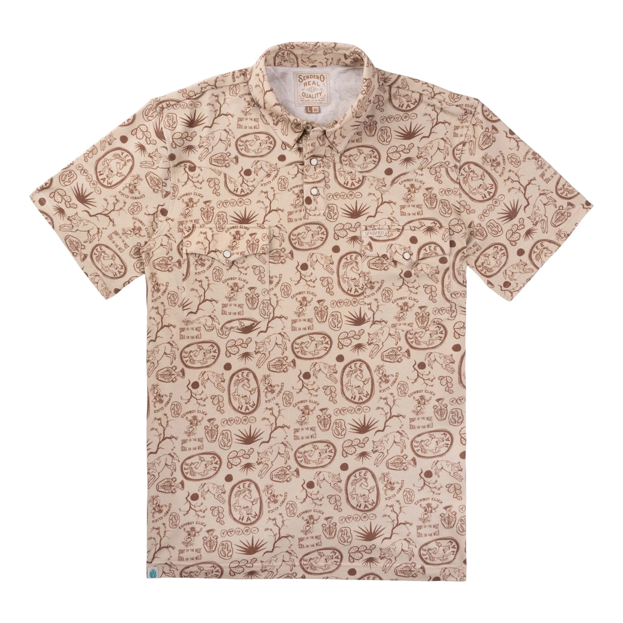 Cantina Pique Polo - Haw Yee Print - Tan sold by Sendero Provisions CO