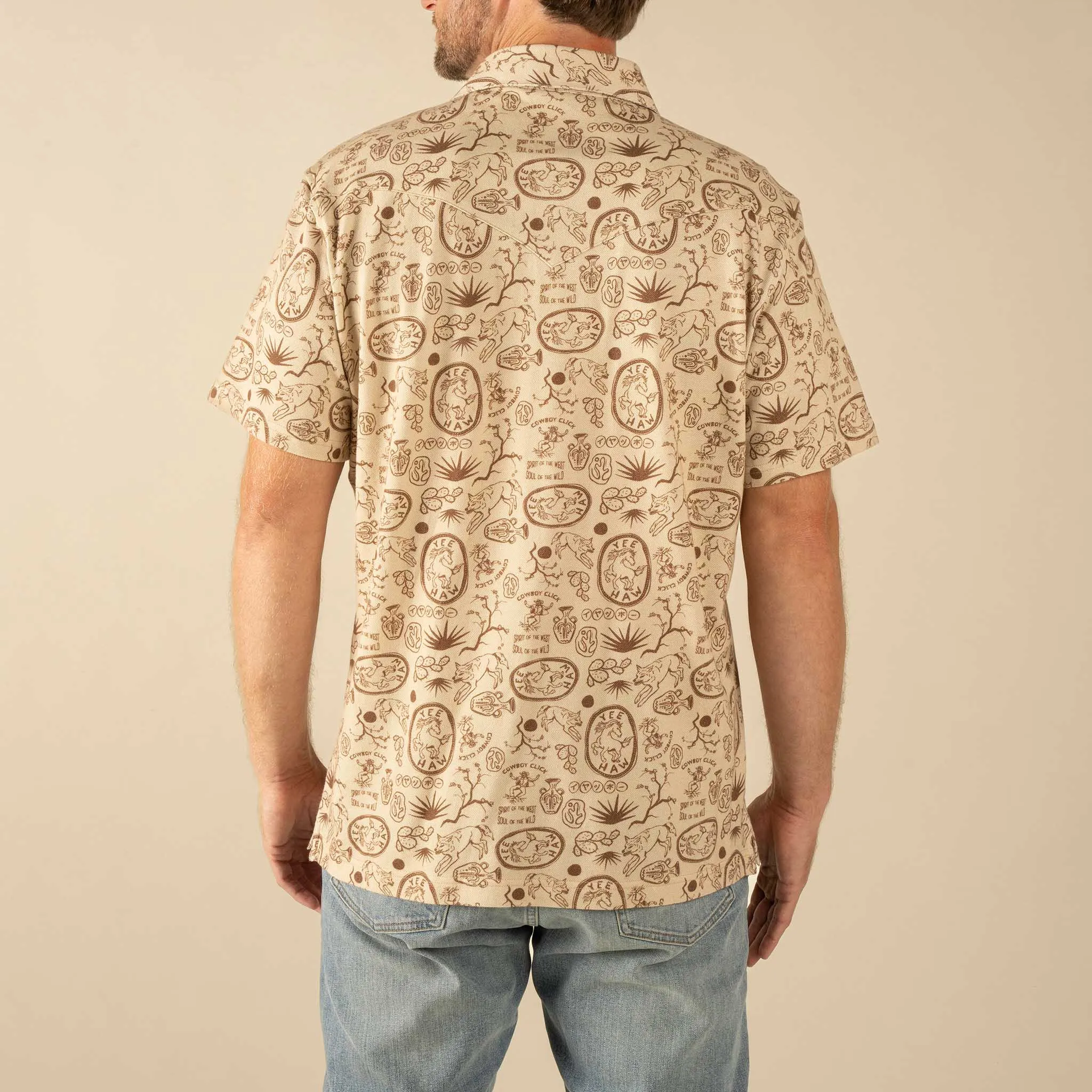 Cantina Pique Polo - Haw Yee Print - Tan sold by Sendero Provisions CO product image thumbnail 4