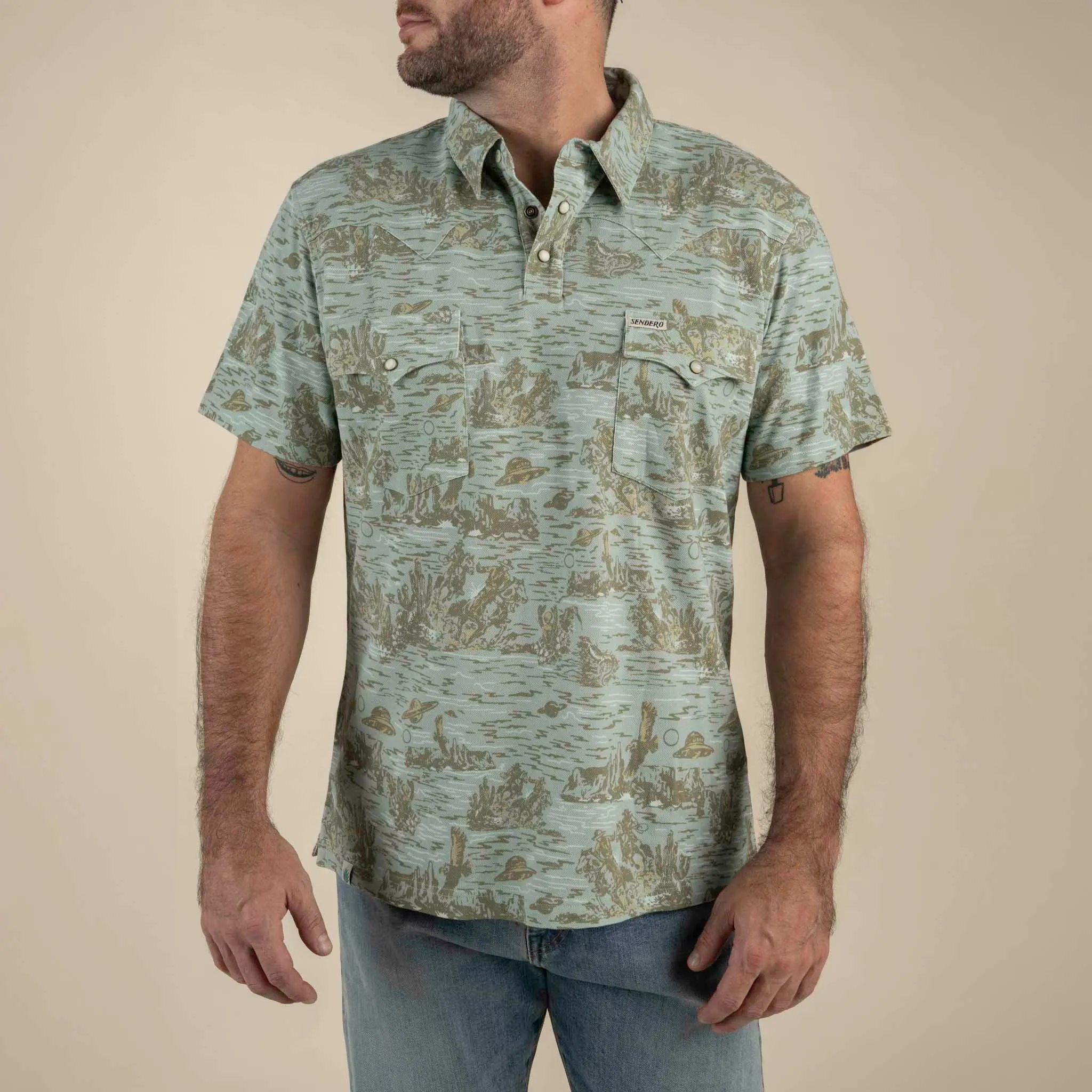 Cantina Pique Polo - Desert Abduction Print sold by Sendero Provisions CO product image thumbnail 2