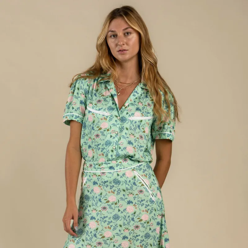 Cheyenne Western Women's Blouse - Mint Floral made by Sendero Provisions CO