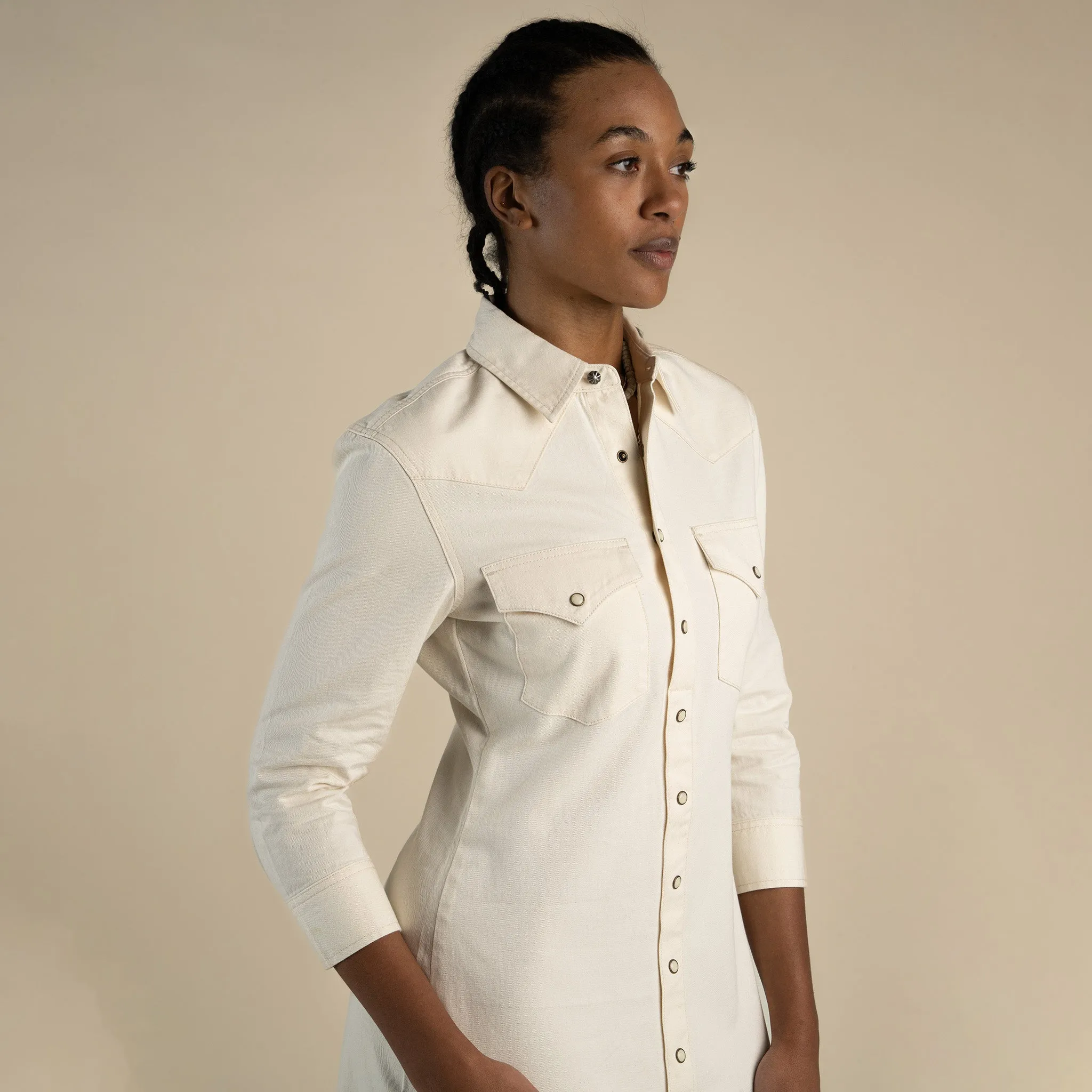 The Annie Pearl Snap Shirtdress - Ecru sold by Sendero Provisions CO product image thumbnail 3