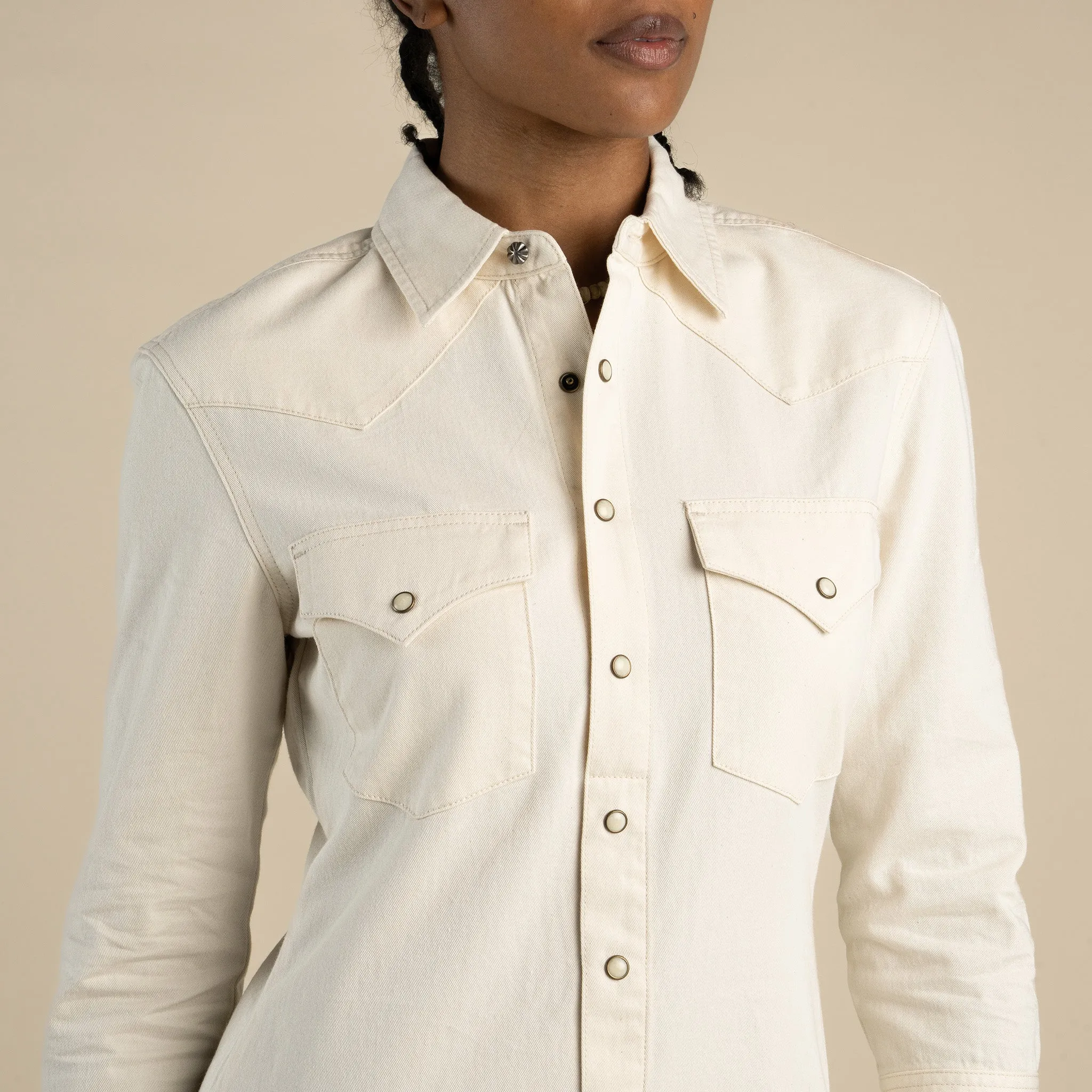 The Annie Pearl Snap Shirtdress - Ecru sold by Sendero Provisions CO product image thumbnail 4
