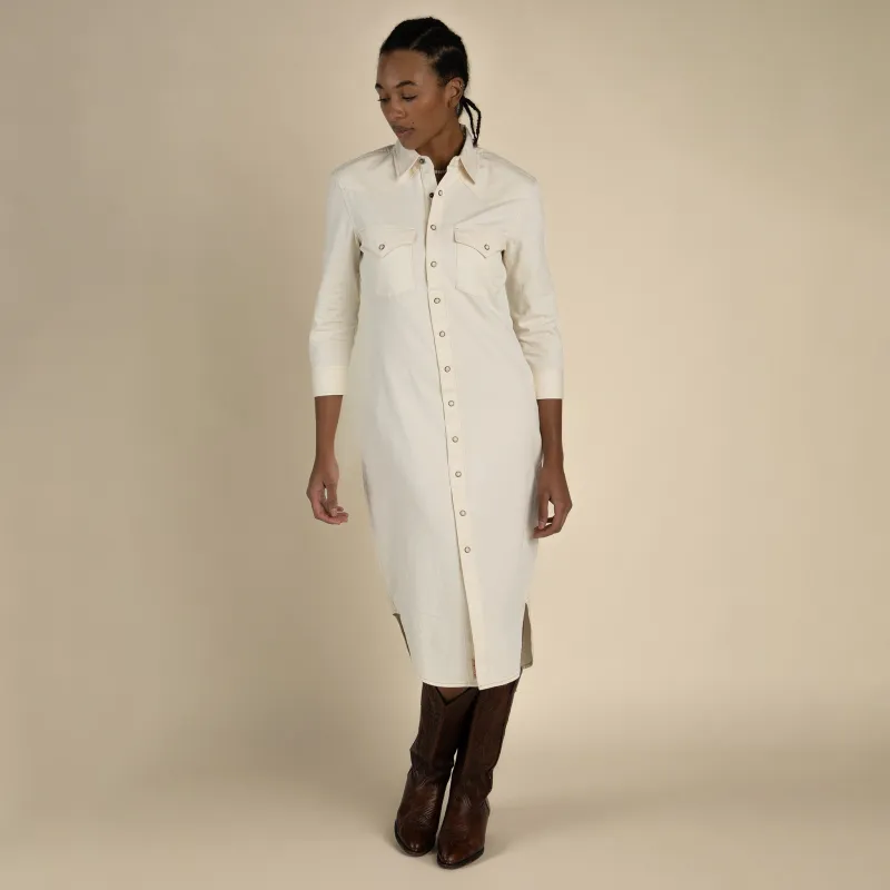 The Annie Pearl Snap Shirtdress - Ecru made by Sendero Provisions CO