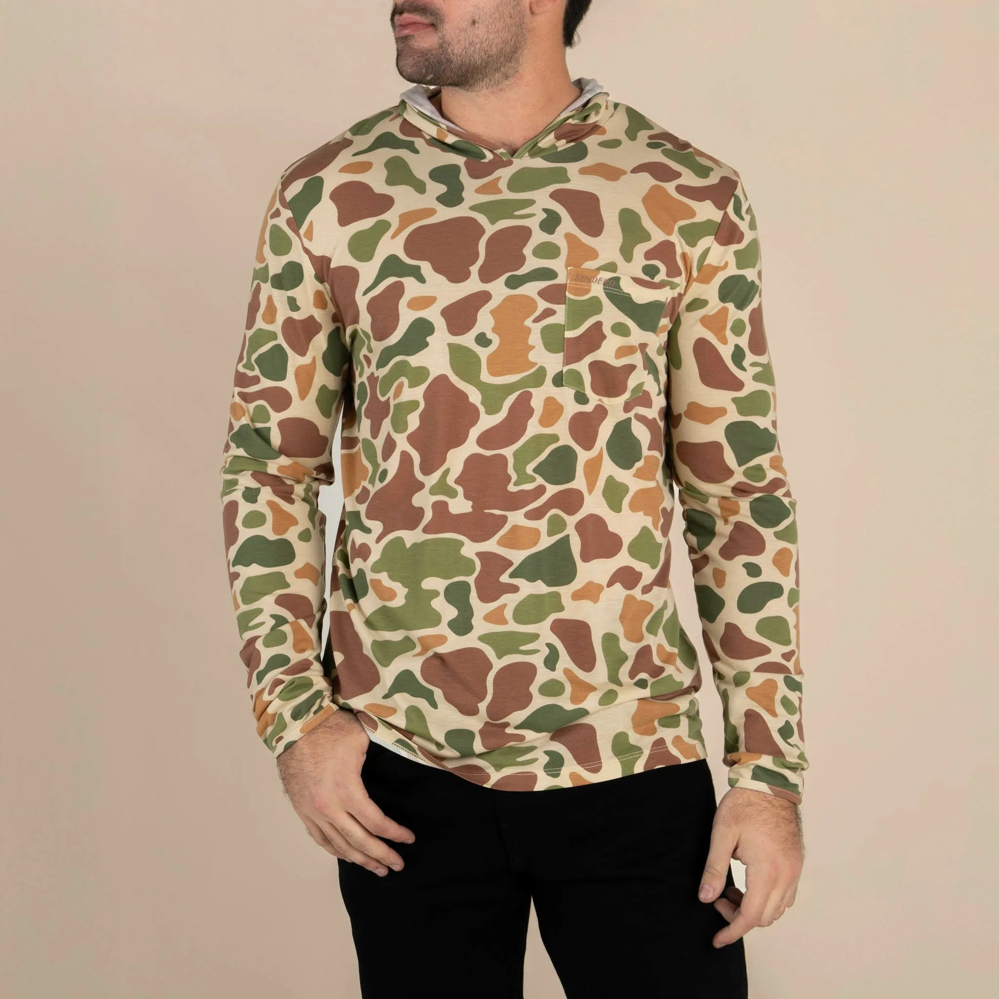 Yucatan Bamboo Hoodie Tech Shirt - Field Camo sold by Sendero Provisions CO product image thumbnail 2